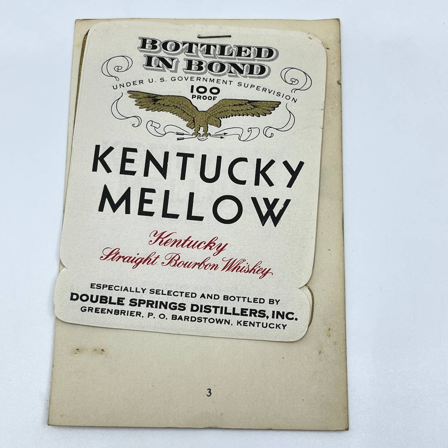Kentucky Mellow Bourbon Whiskey Label Set of 3 Double Springs Greenbrier KY