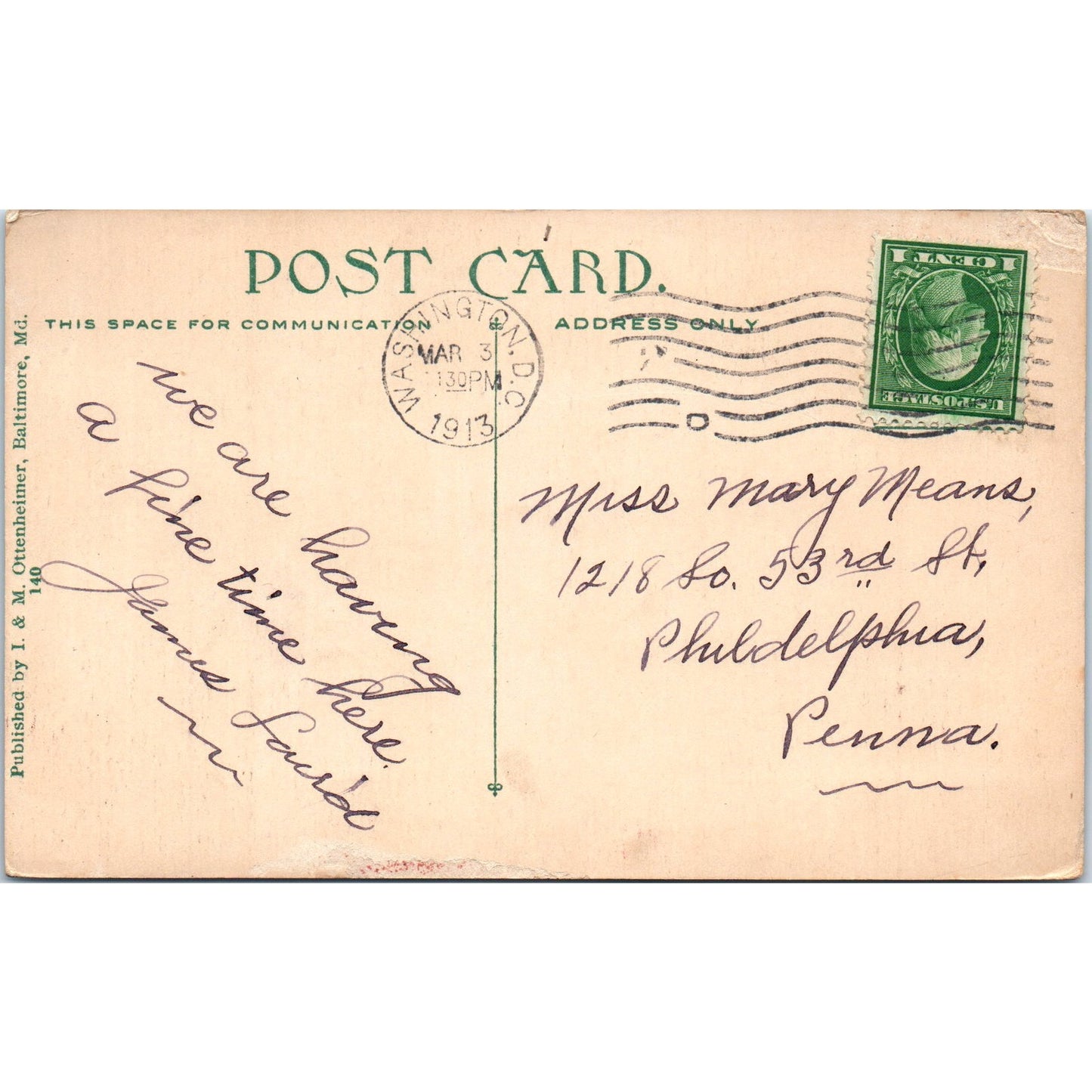 Masonic Temple 1913 Washington D.C. Original Postcard P1-16