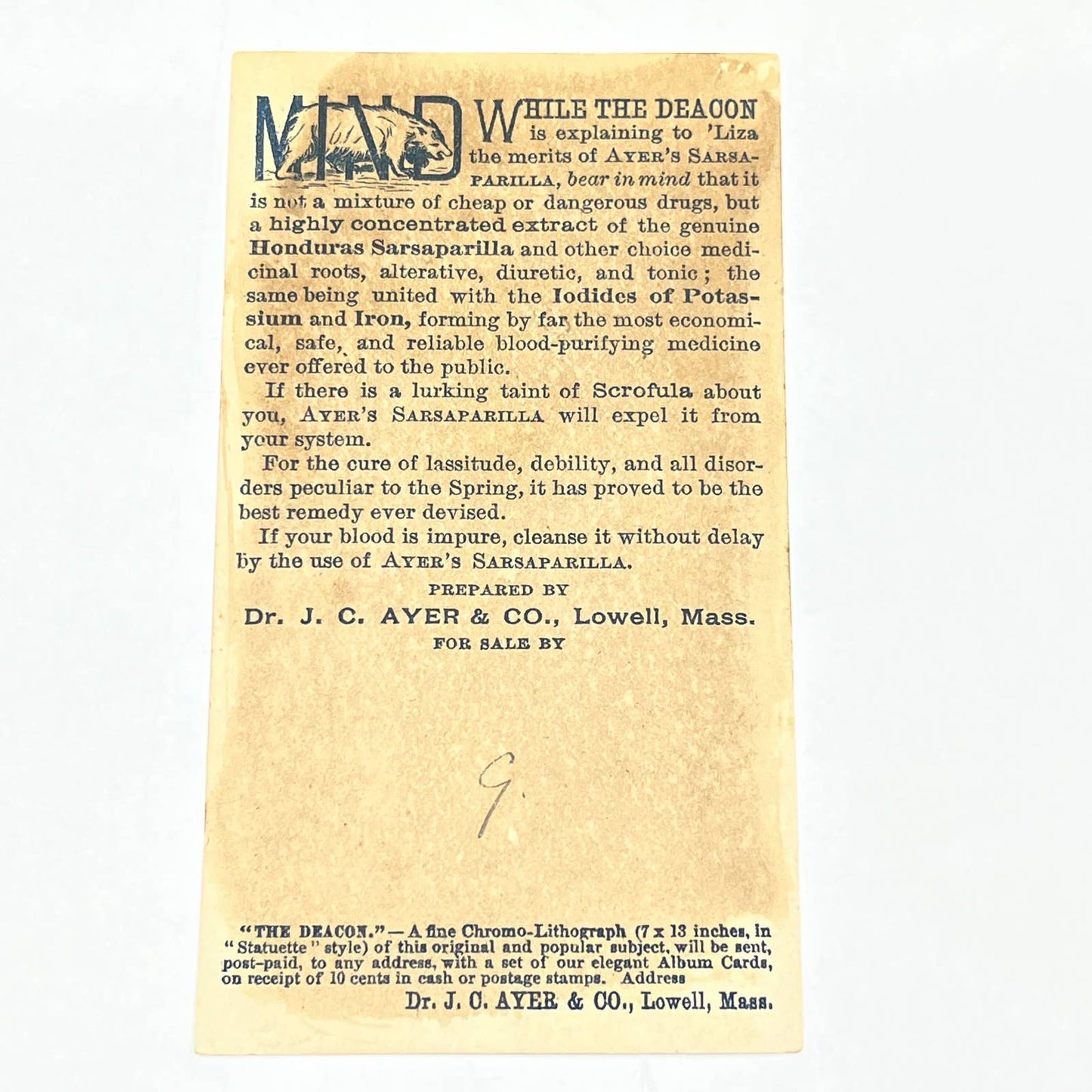 1880s Victorian Trade Card Ayer's Sarsaparilla Quackery J.C. Ayer Lowell MA AC2