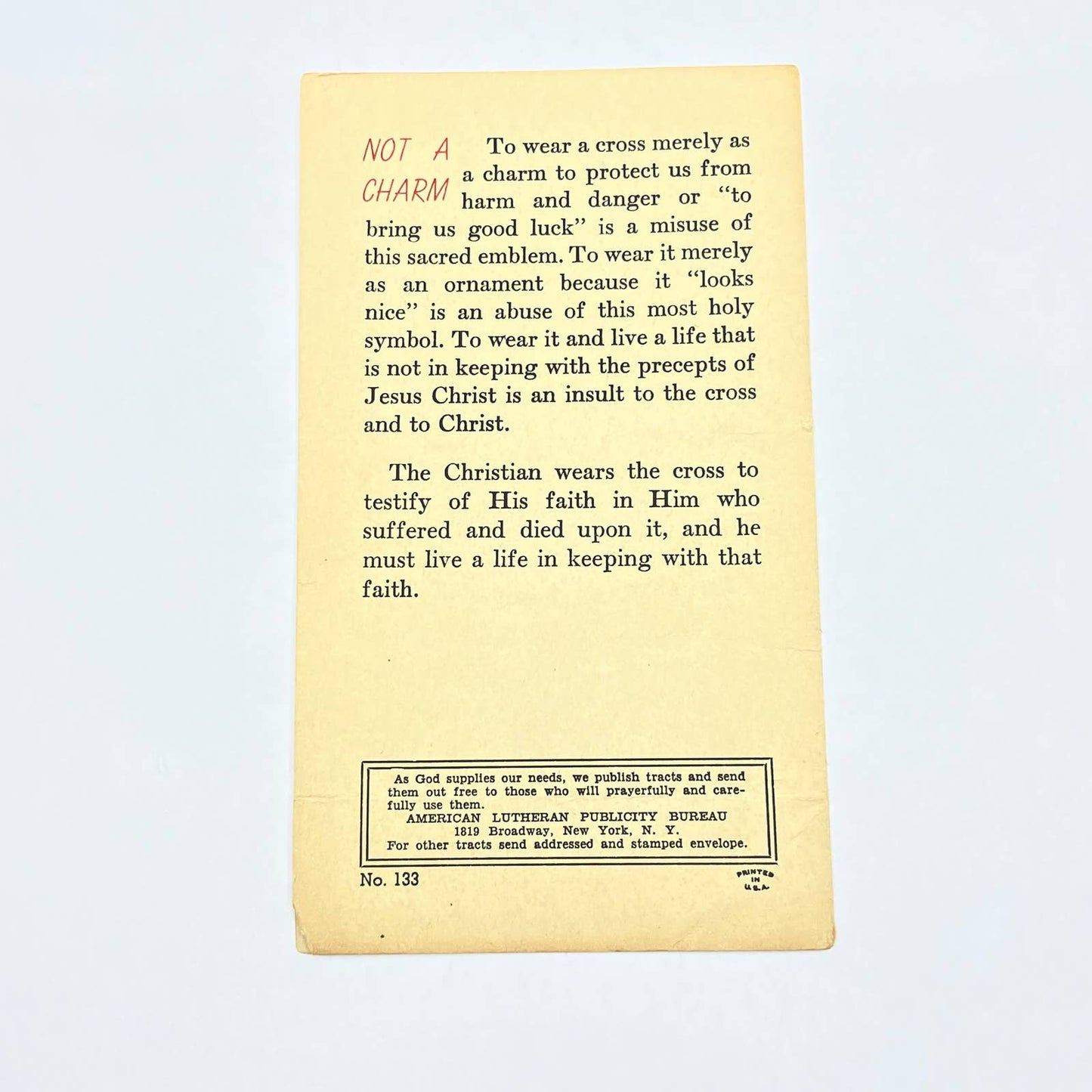 1960s Religious Tract - Wearing a Cross American Lutheran Publicity Bureau AC1