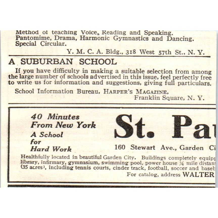 c1920 Harper's Ad - The Stone School Cornwall-on-Hudson Alvan E. Duerr EA3-1