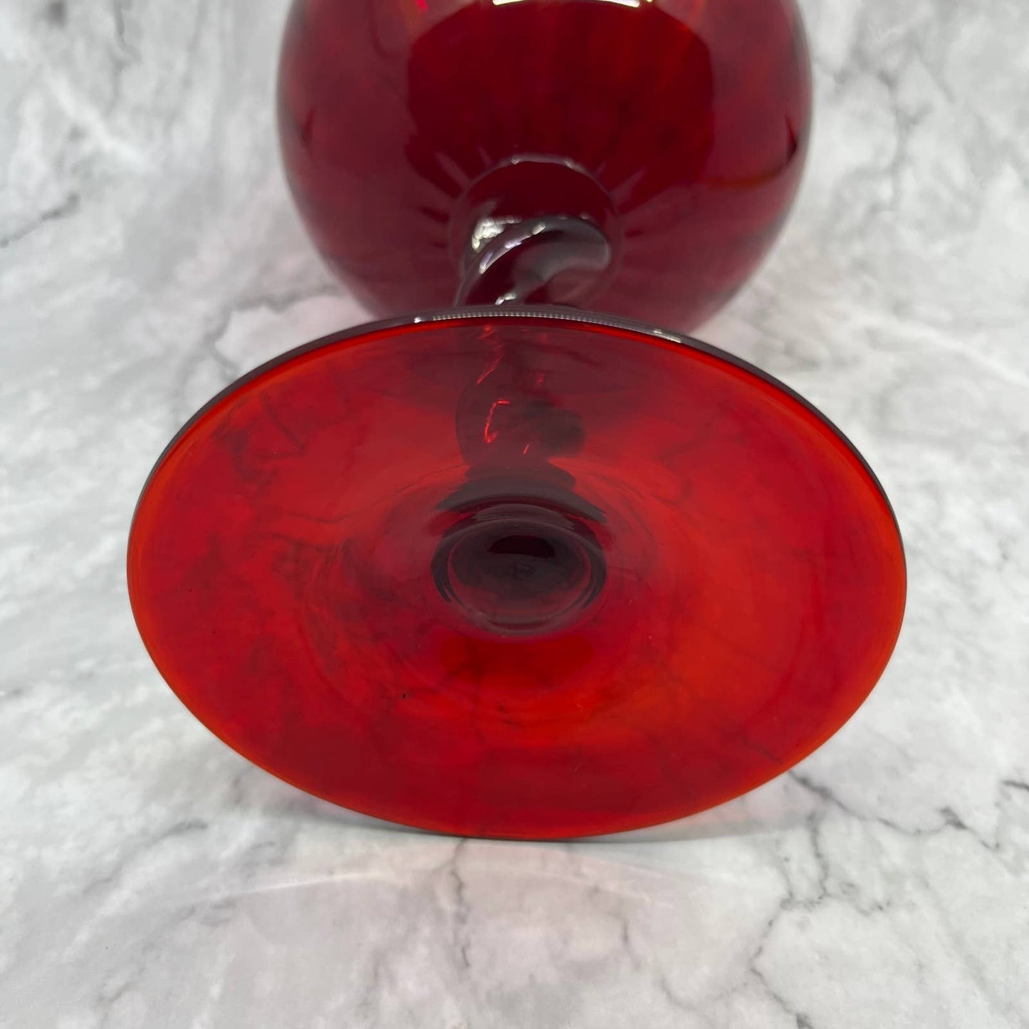 Vtg Empoli Snifter Bowl Goblet Red Optic Twisted Stem 12" Italian Art Glass TE4