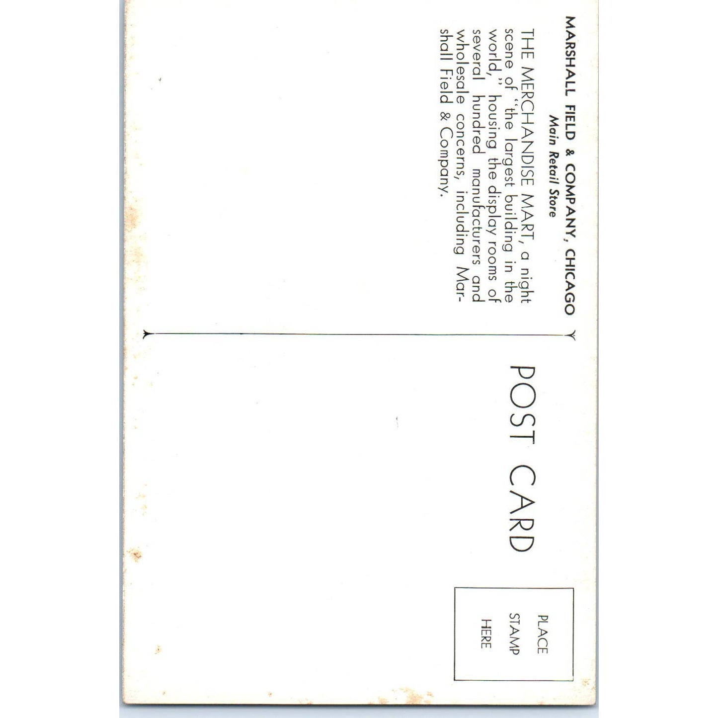 Marshall Field & Co Chicago The Merchandise Mart Original Postcard TK1-25