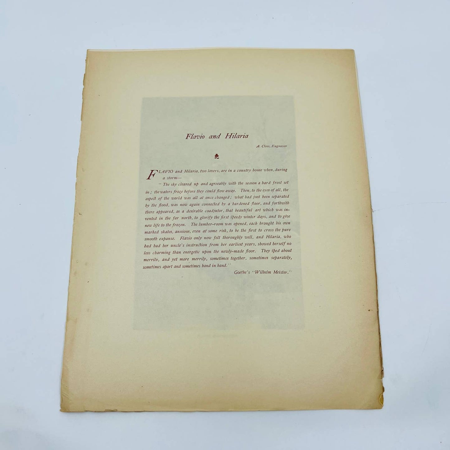 1880s Victorian Art Print Engraving Goethe Wilhelm Meister FLAVIO AND HILARIA