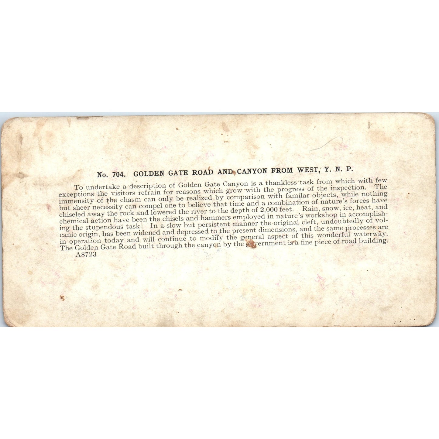 Golden Gate Road and Canon From West Yellowstone Antique Stereoview Card H3-2