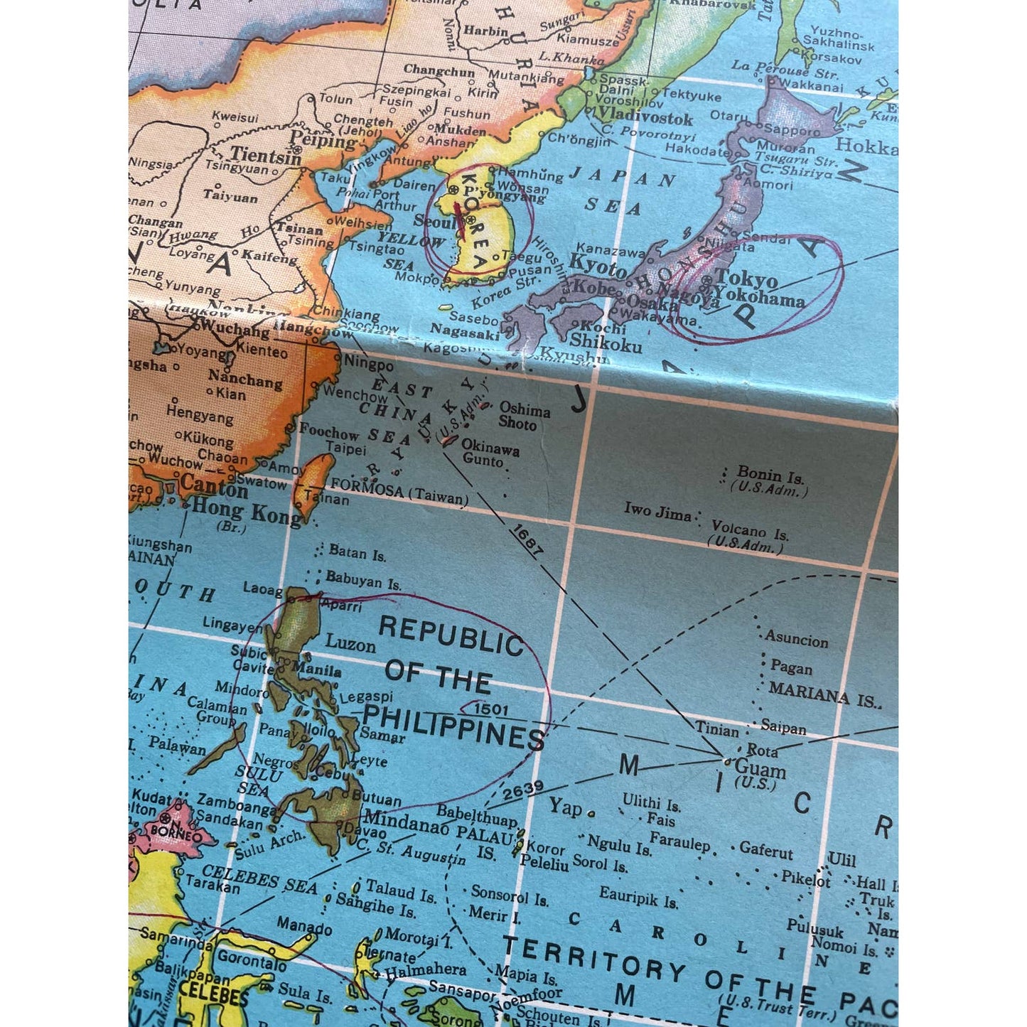 Vintage 1950's HAMMOND'S INTERNATIONAL MAP OF THE WORLD 33" x 50" FL3