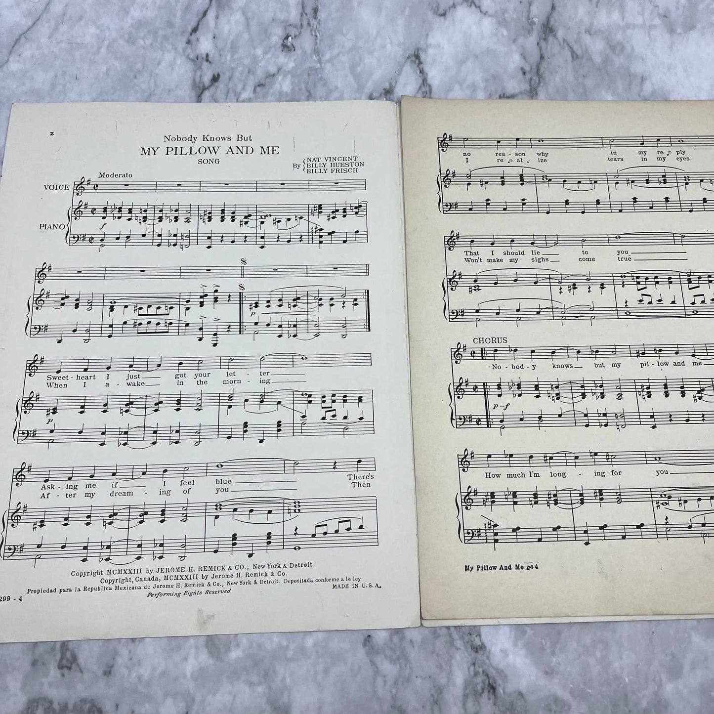 1923 Vincent, Hueston & Frisch Sheet Music - Nobody Knows But My Pillow & Me TJ4