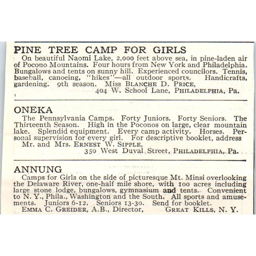 c1920 Harper's Magazine Ad - Teela-Wooket Camps C.A. Roys Cambridge MA EA3-1