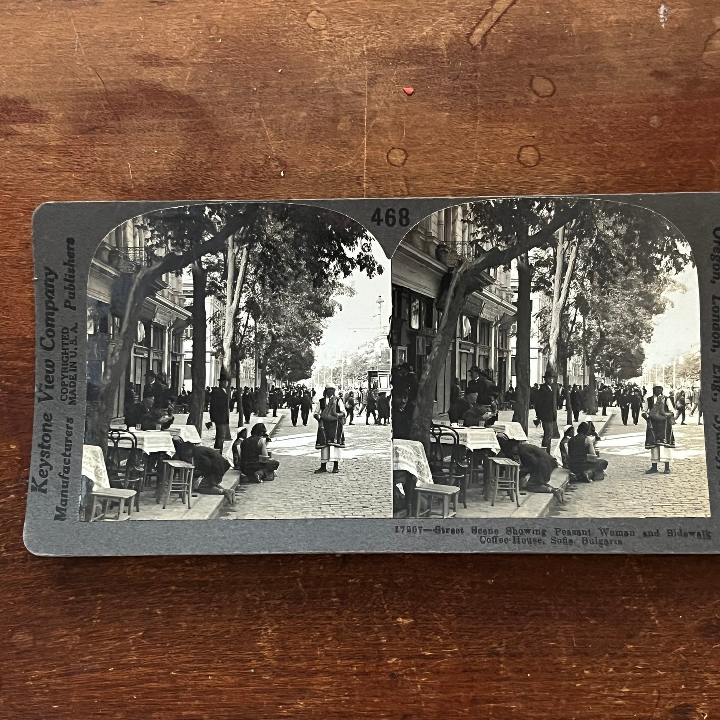 Peasant Women at Sidewalk Coffee House Sofia Bulgaria Antique Stereoview H2-6