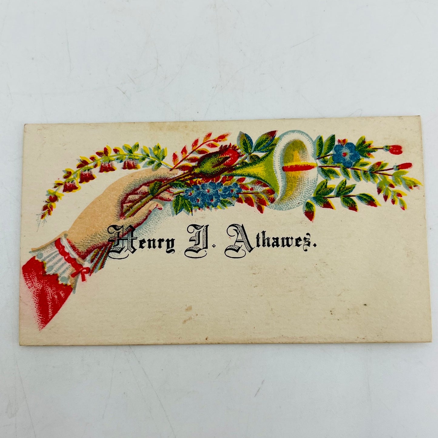 1800s VICTORIAN CALLING CARD LITHO Calla Lily HENRY D. ATHAWES SAH9-S9