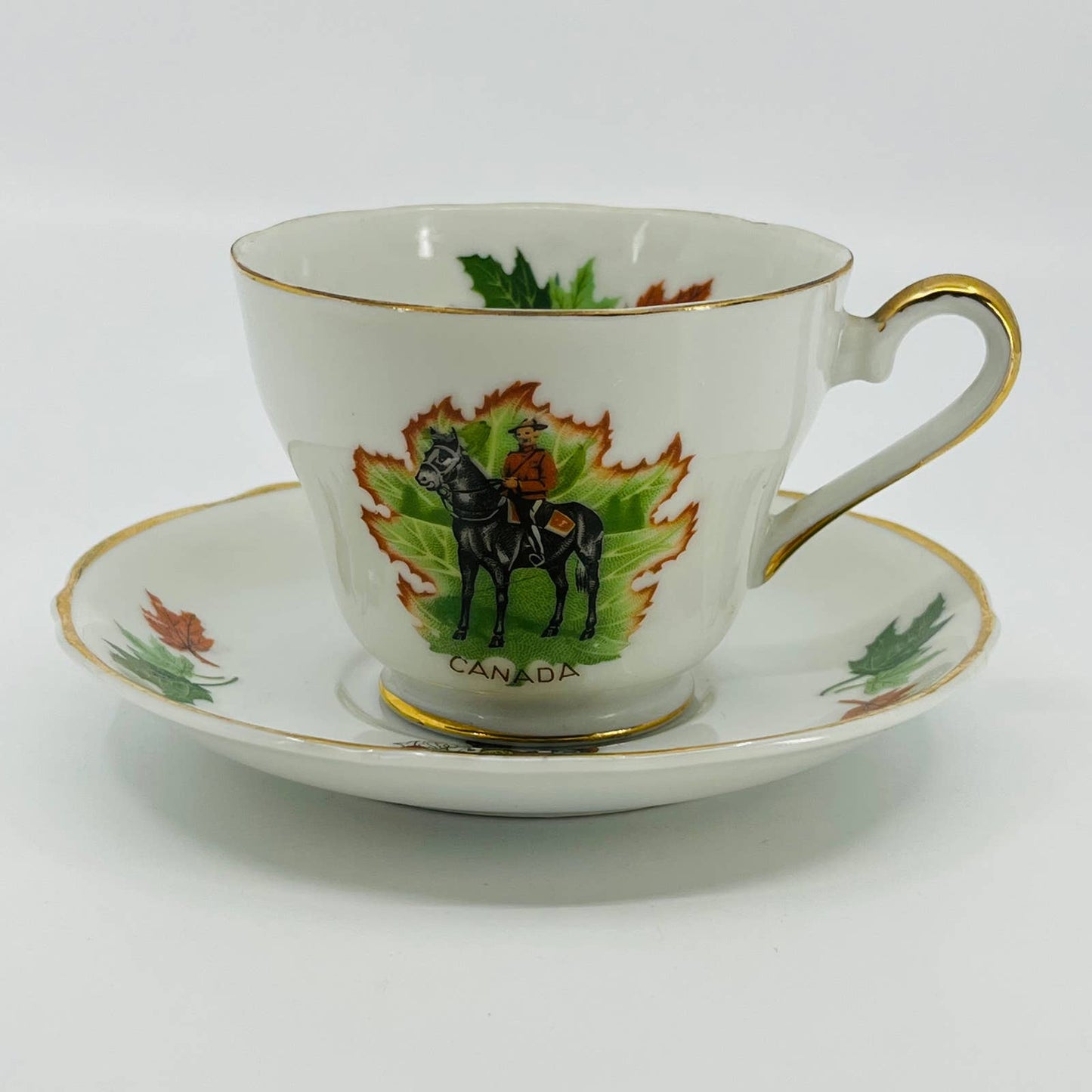 VTG Napco Tea Cup and Saucer Set Canada Canadian Mountie Coat of Arms 1MD361 TB3