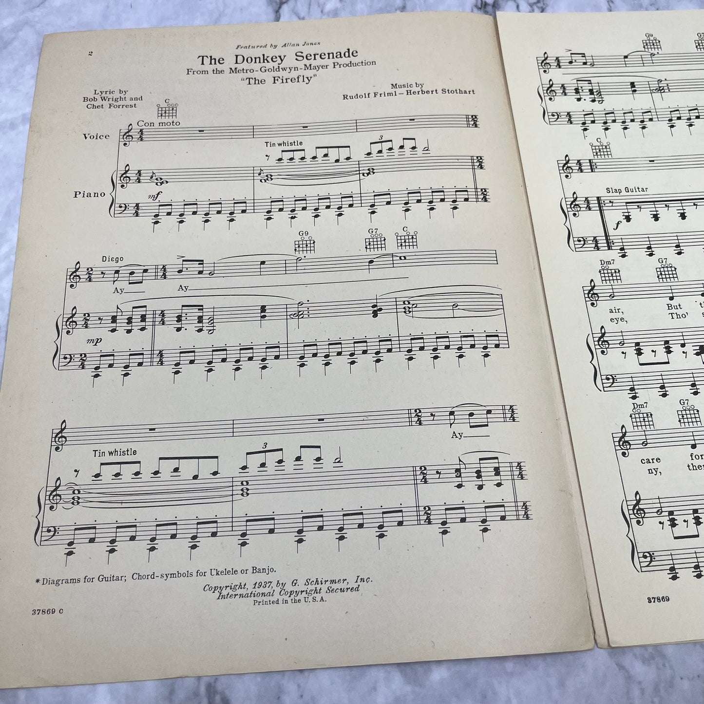 THE DONKEY SERENADE Jeanette Macdonald the Firefly Vintage Sheet Music V39-3