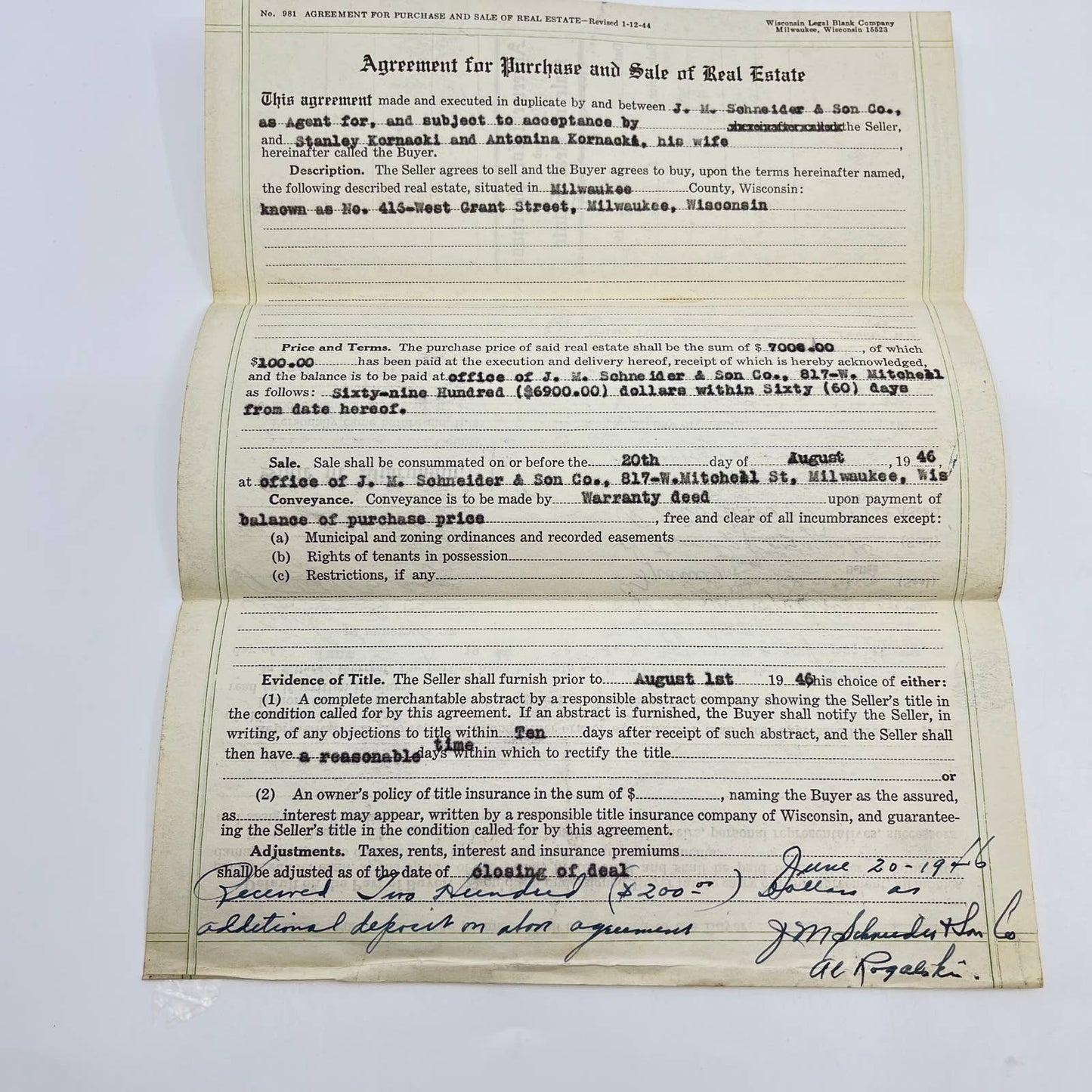 1940s Purchase Agreement Warranty Deed Satisfaction of Mortgage Milwaukee WI AA7