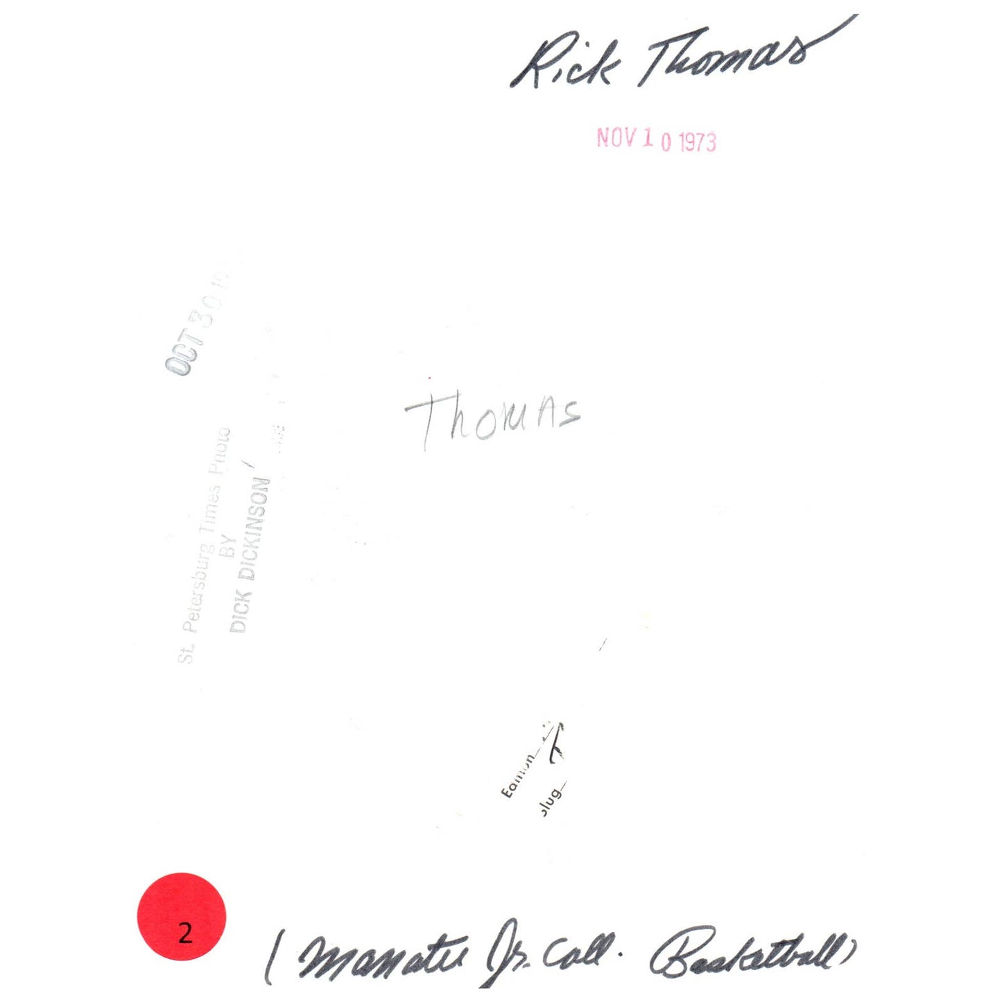 1973 Press Photo Basketball Rick Thomas Manatee Jr College FL 6x8" AD3