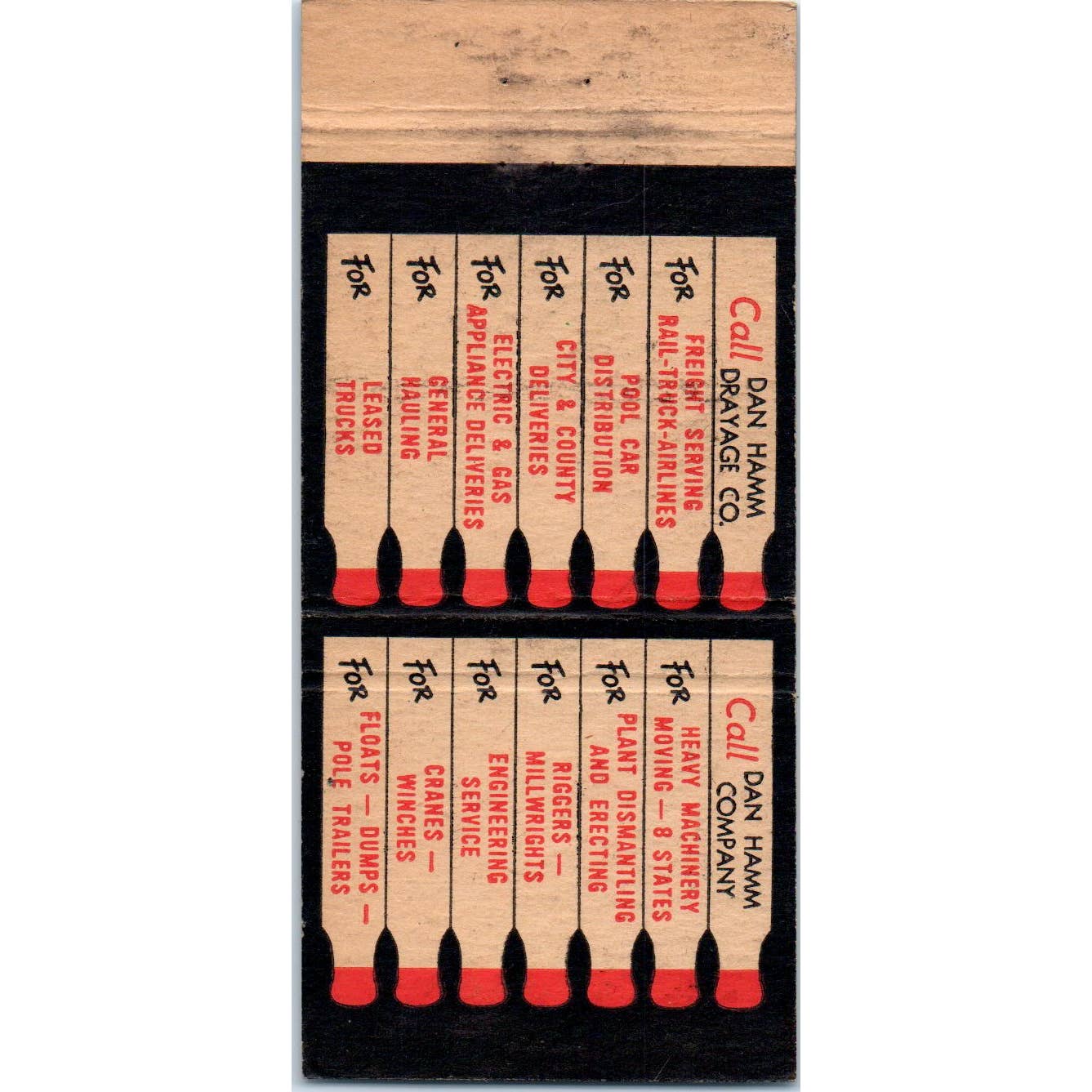 Dan Hamm Drayage Co. St Louis MO Advertising Matchbook Cover SA1-M11