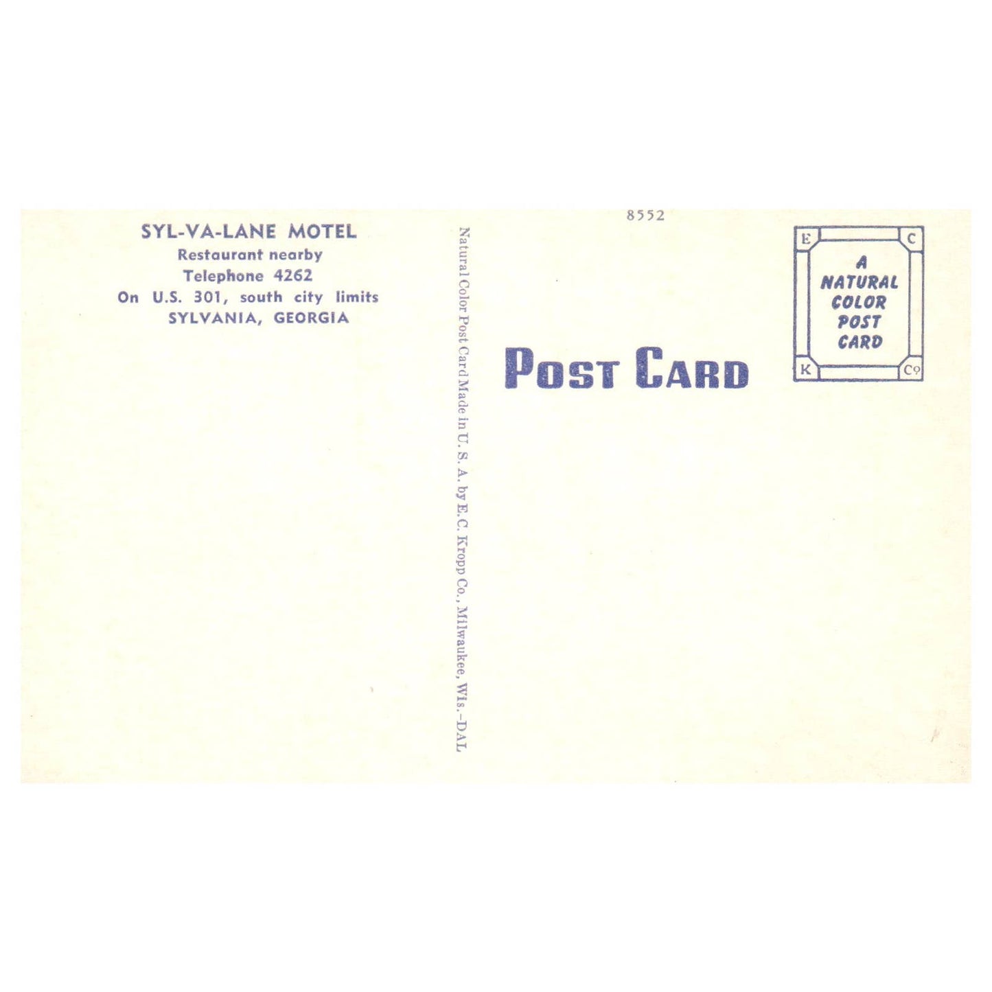 SYL-VA-LANE Motel Sylvania Georgia - Postcard TJ8-2