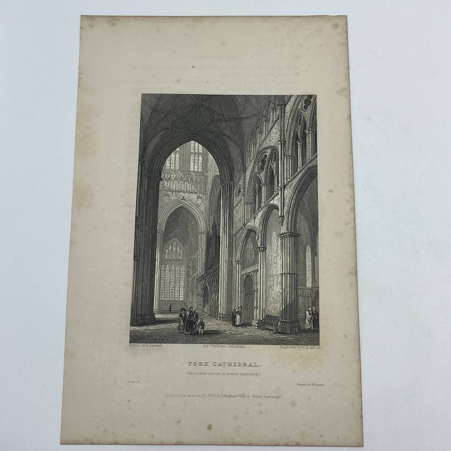 1836 Original Art Engraving York Cathedral View From South to North Transept AC6