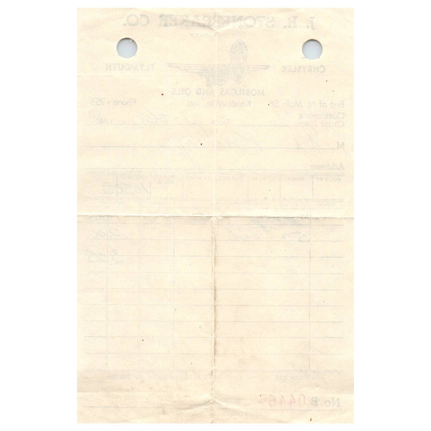 1949 JR Stonebraker Co. Mobilgas and Oils Letterhead Kendallville IN AD8-2