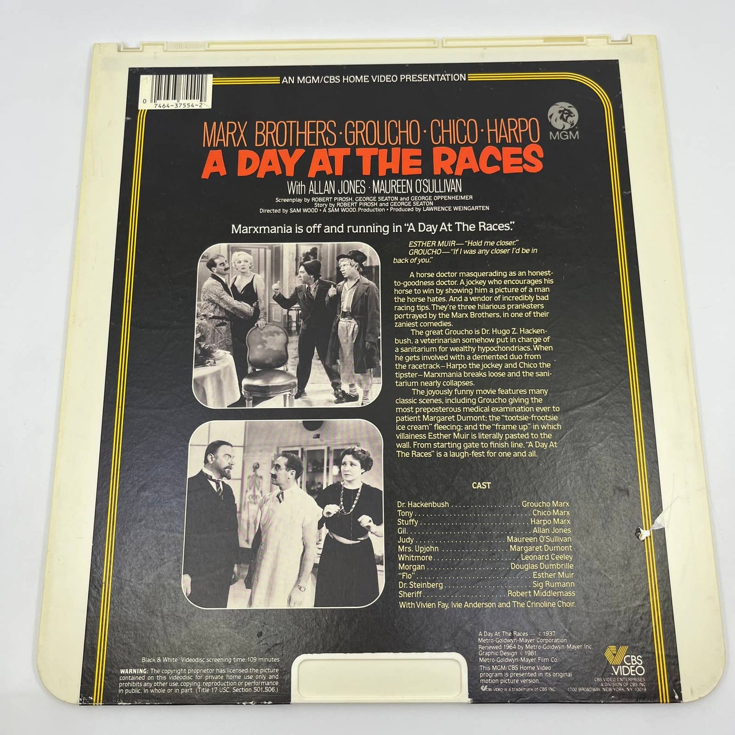 A Day at the Races Marx Bros RCA SelectaVision - CED VideoDisc TG4