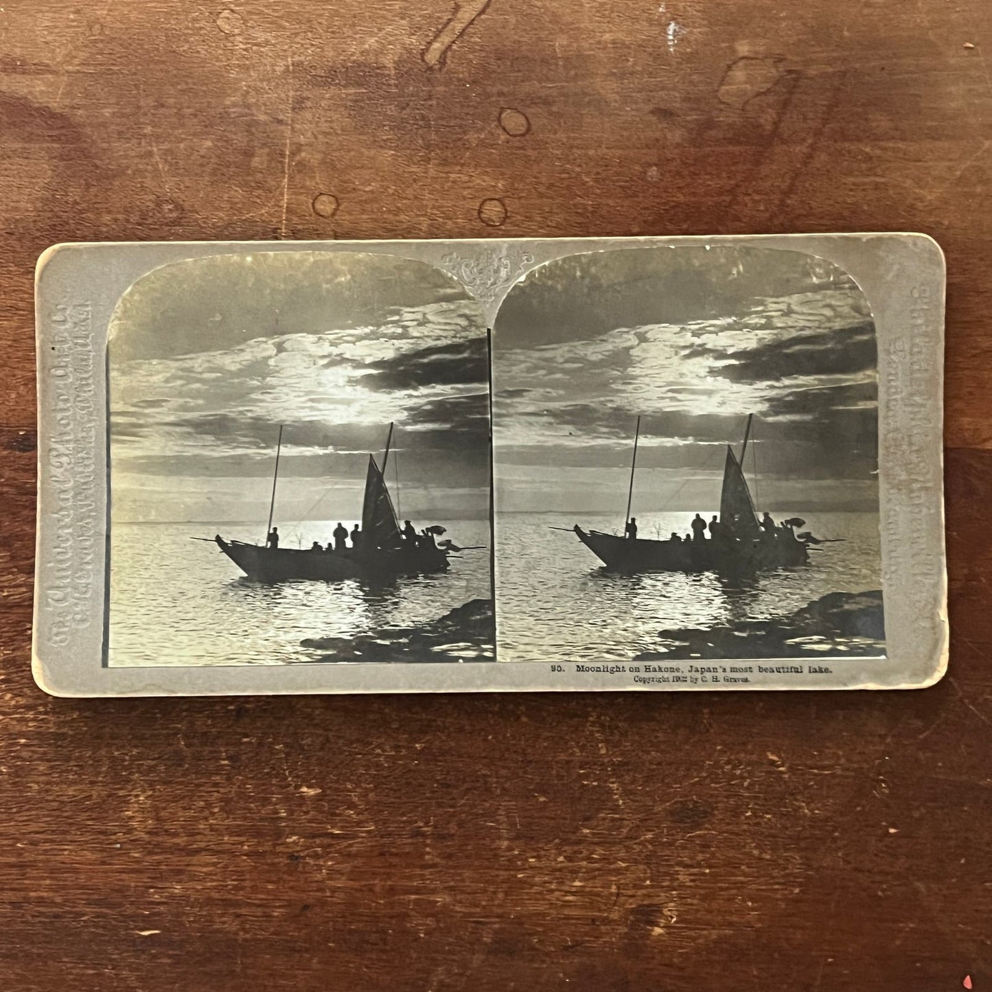 Moonlight on Hakone Japan's Most Beautiful Lake 1902 Stereoview Card TJ9-V1