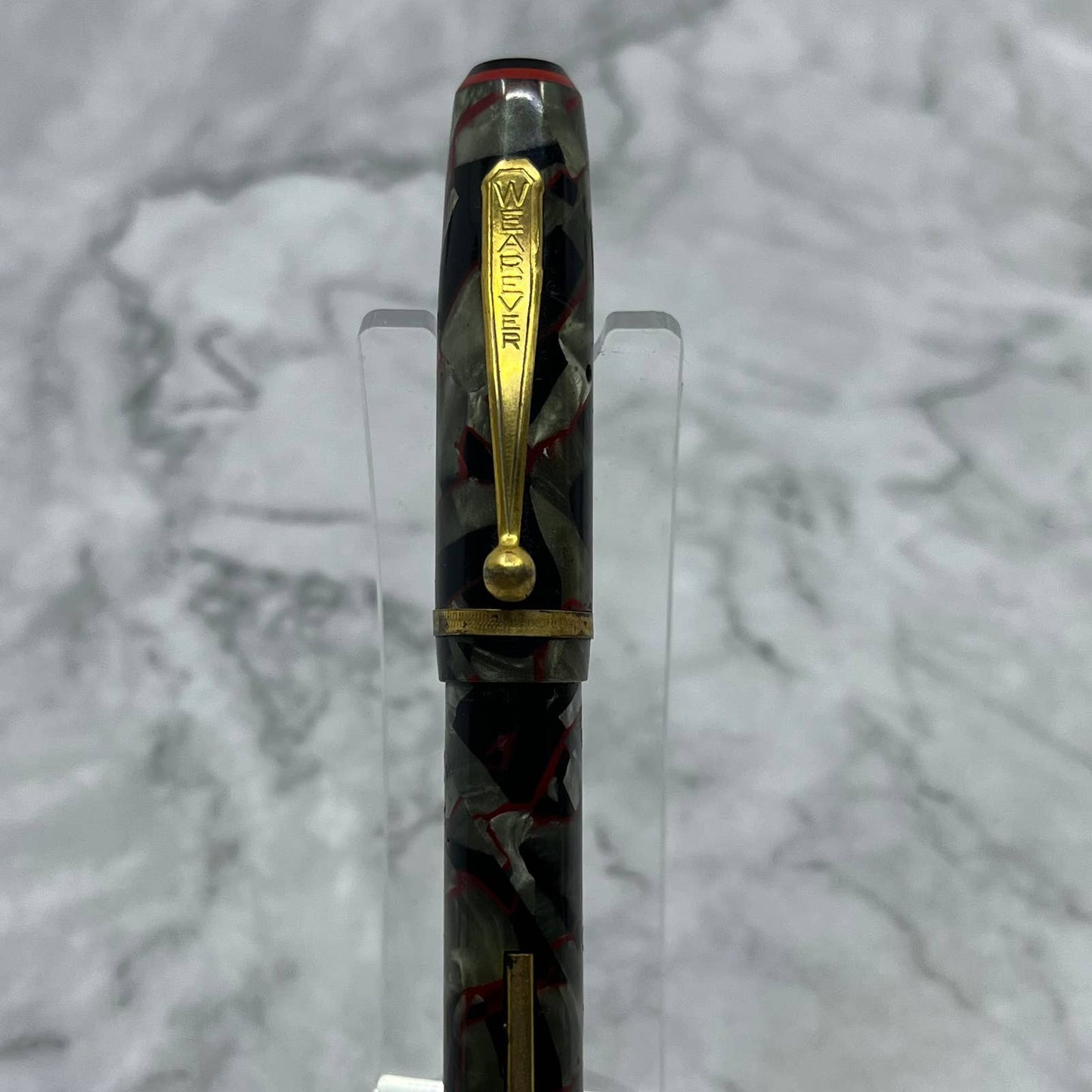 Vintage Marbleized Gray Red Vein Celluloid Wearever Fountain Pen 14k Nib SE6