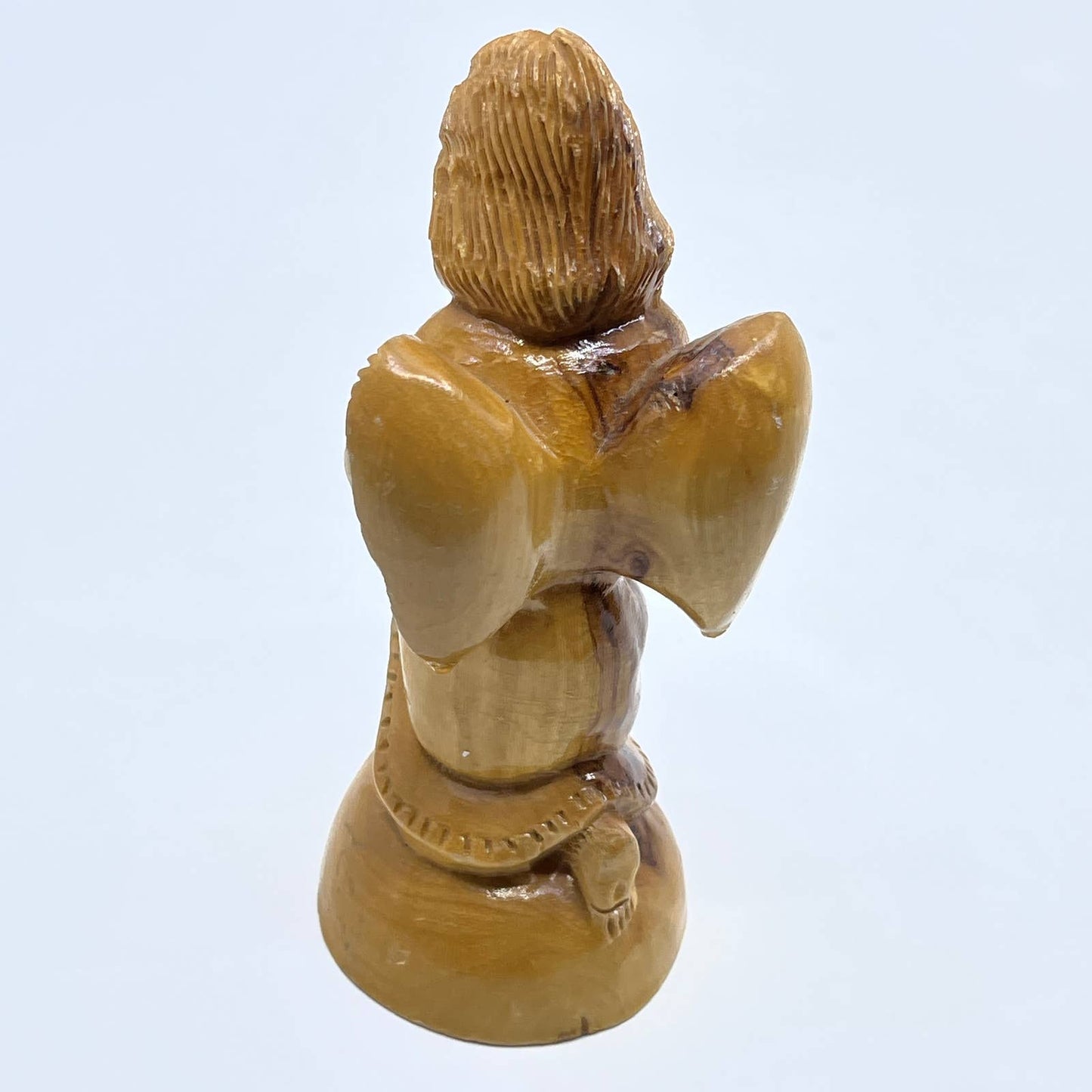 Vtg Solid Olive Wood Hand Carved Guardian Angel Praying 5” TF5