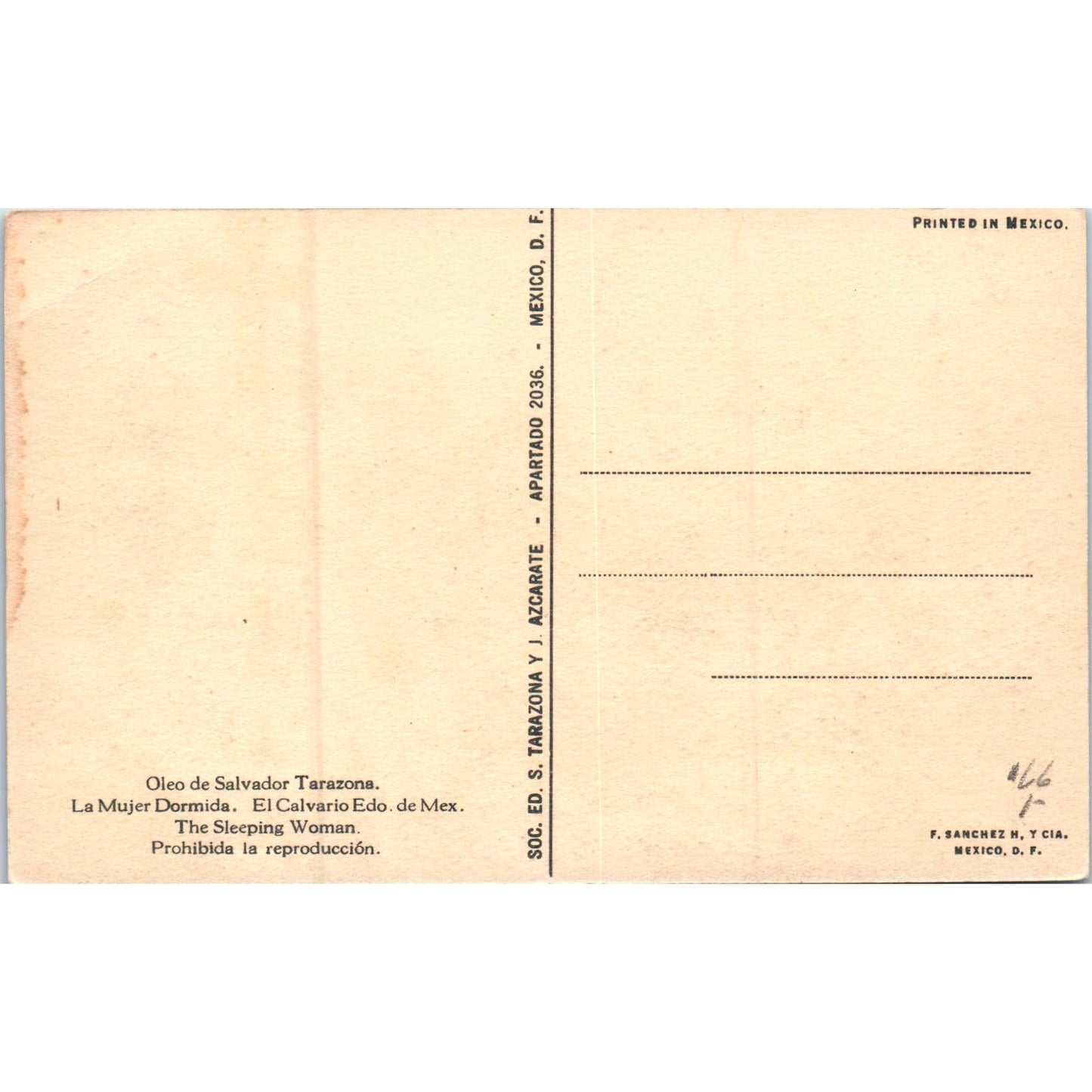 Oleo de Salvador Tarazona La Mujer Dormida Original Postcard TK1-P20