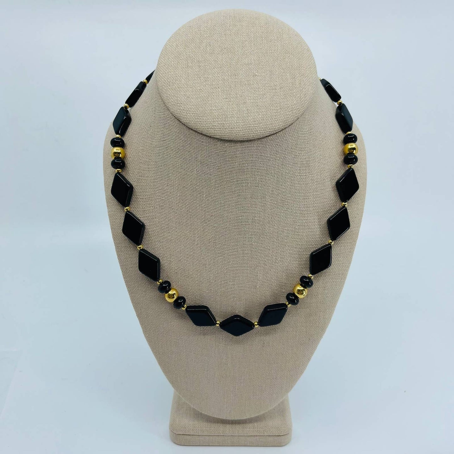 MCM Mod Trifari Black and Gold Toned Diamond Shaped Bead Necklace Necklace SB2