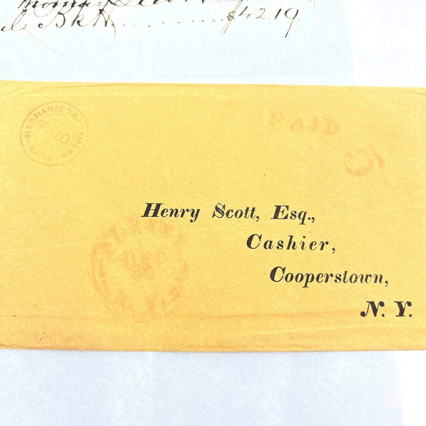 1850 Mechanics & Farmers Bank Albany Letter to Henry Scott Cooperstown NY AC2