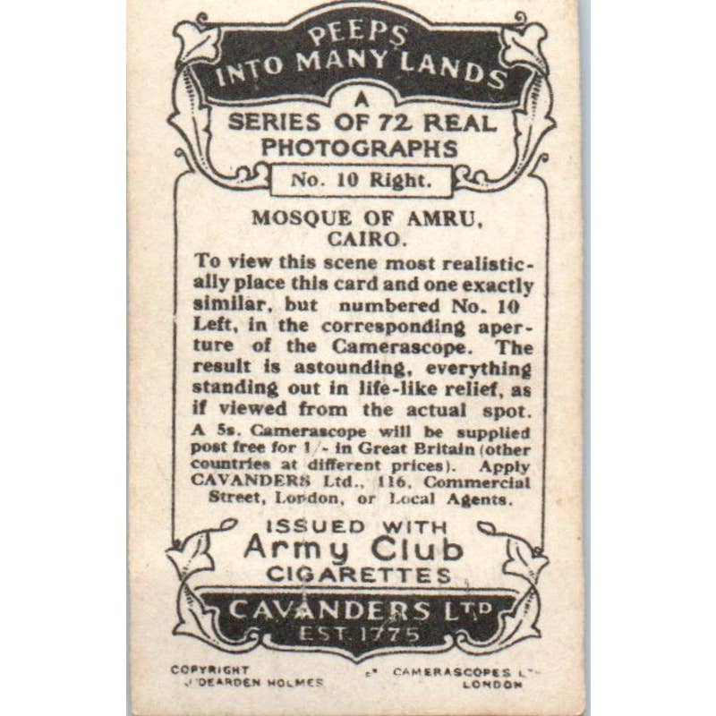 1928 Cavanders Cigarette Card Peeps into Many Lands #10 Right Mosque of Amru SE5