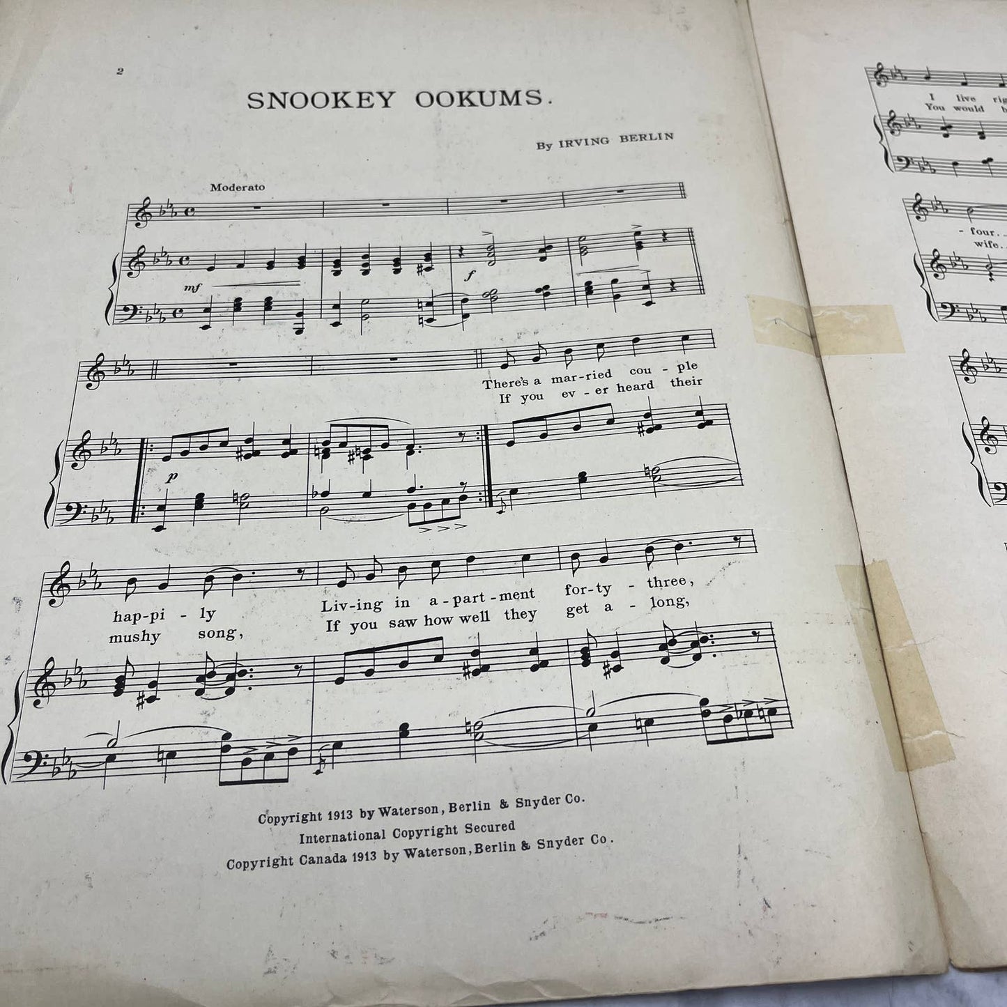 Snookey Ookums Irving Berlin Billiee Claire 1910 Sheet Music TK2-SM3