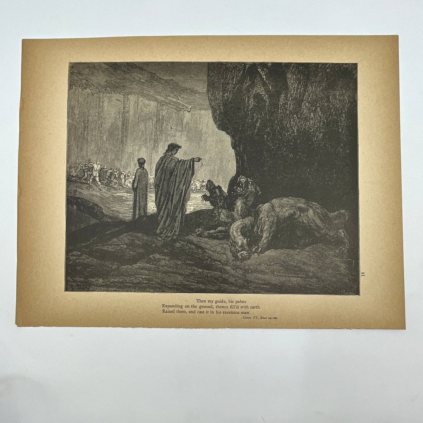 Original 1880s Gustave Dore Engraving Divine Comedy - Ravenous Maw FL4
