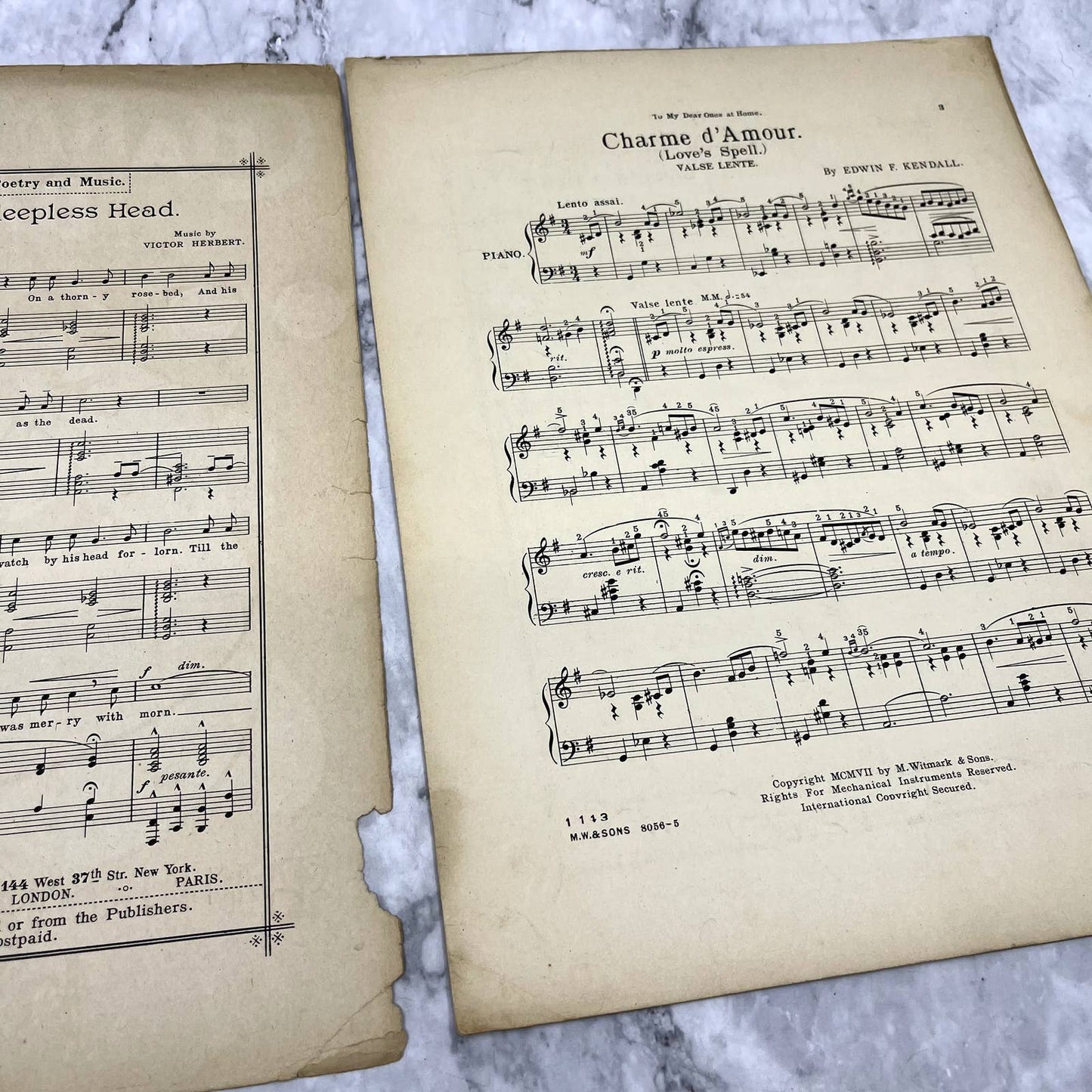 Charme D'Amour Love's Spell Edwin F. Kendall Mlle Dazie 1907 Sheet Music TK2-SM