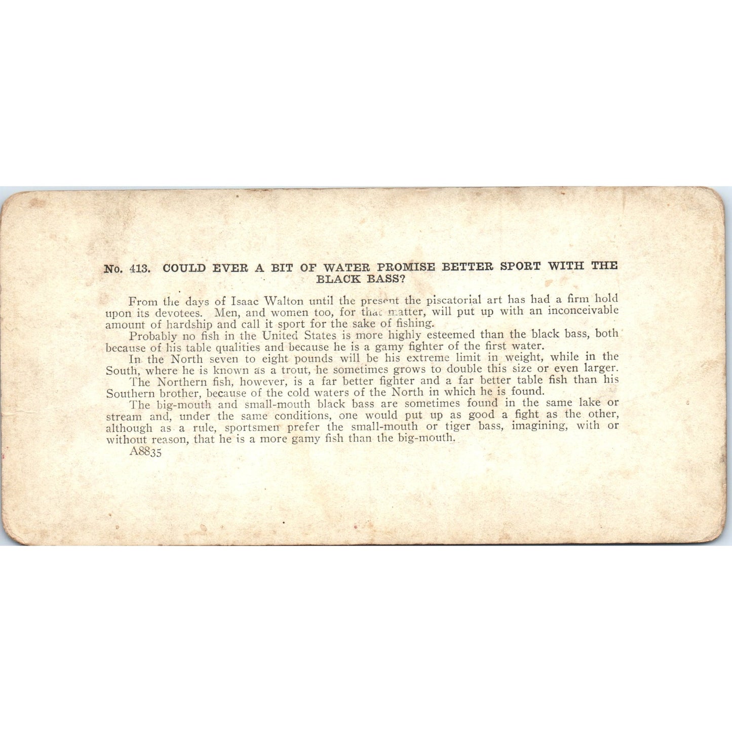 Victorian Fishing "Sport With the Black Bass"- Antique Stereoview Card H3-2