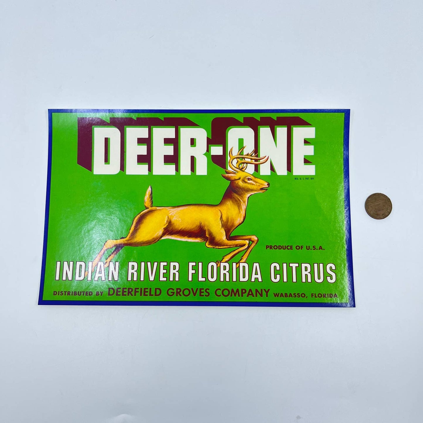 DEER-ONE Vintage Indian River Wabasso Florida Citrus Crate Label, Buck D8