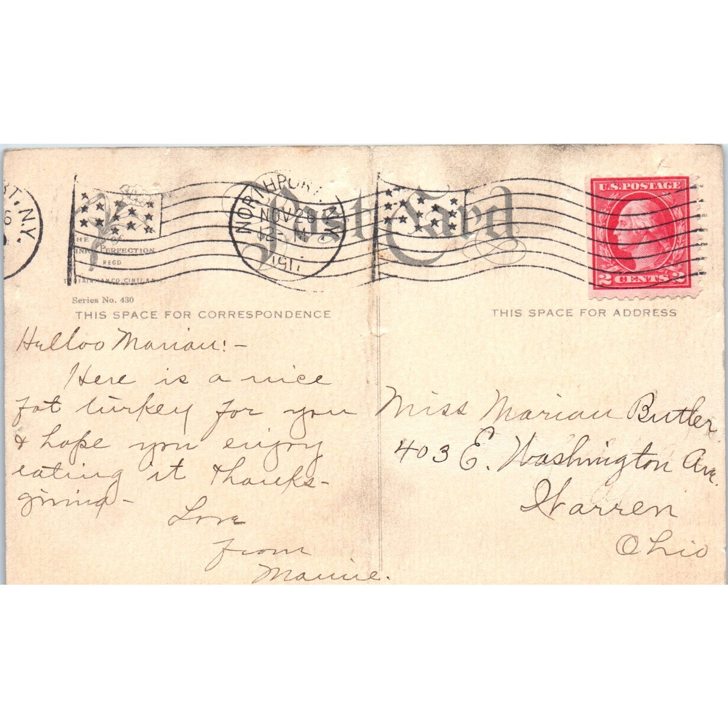 1917 Pilgrim and Turkey Cartoon Humor Original Postcard P2-11