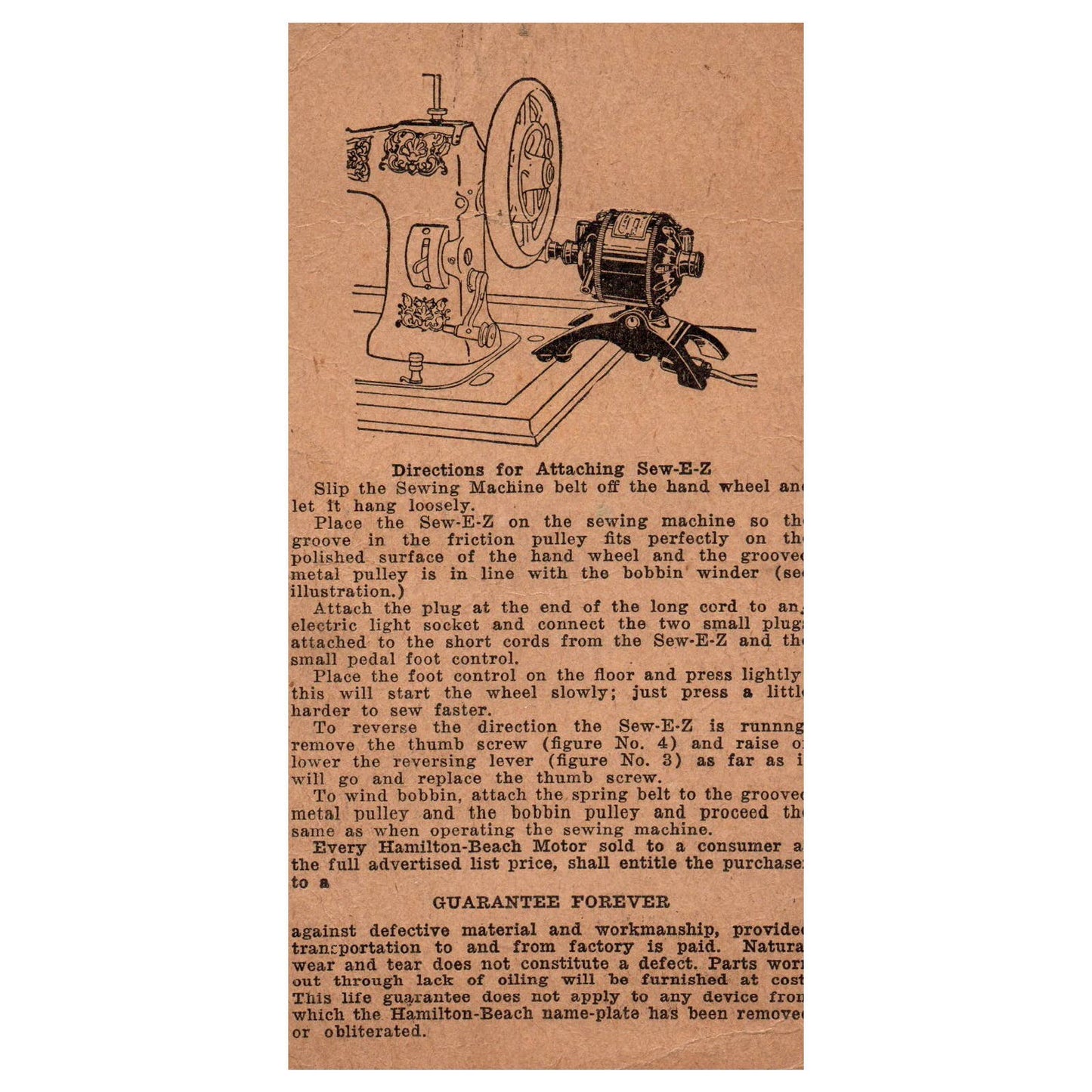 1919 Hamilton Beach Home Motor Jack Rabbit Type Instruction Card SF3-5