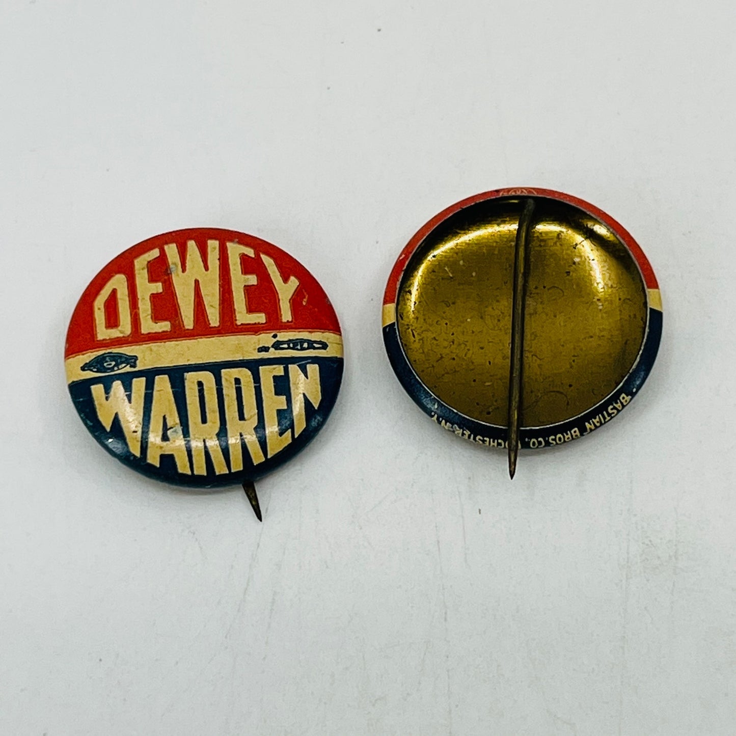 1948 DEWEY/WARREN Litho Pinback Button Presidential Campaign Pin Set of 2 SF4