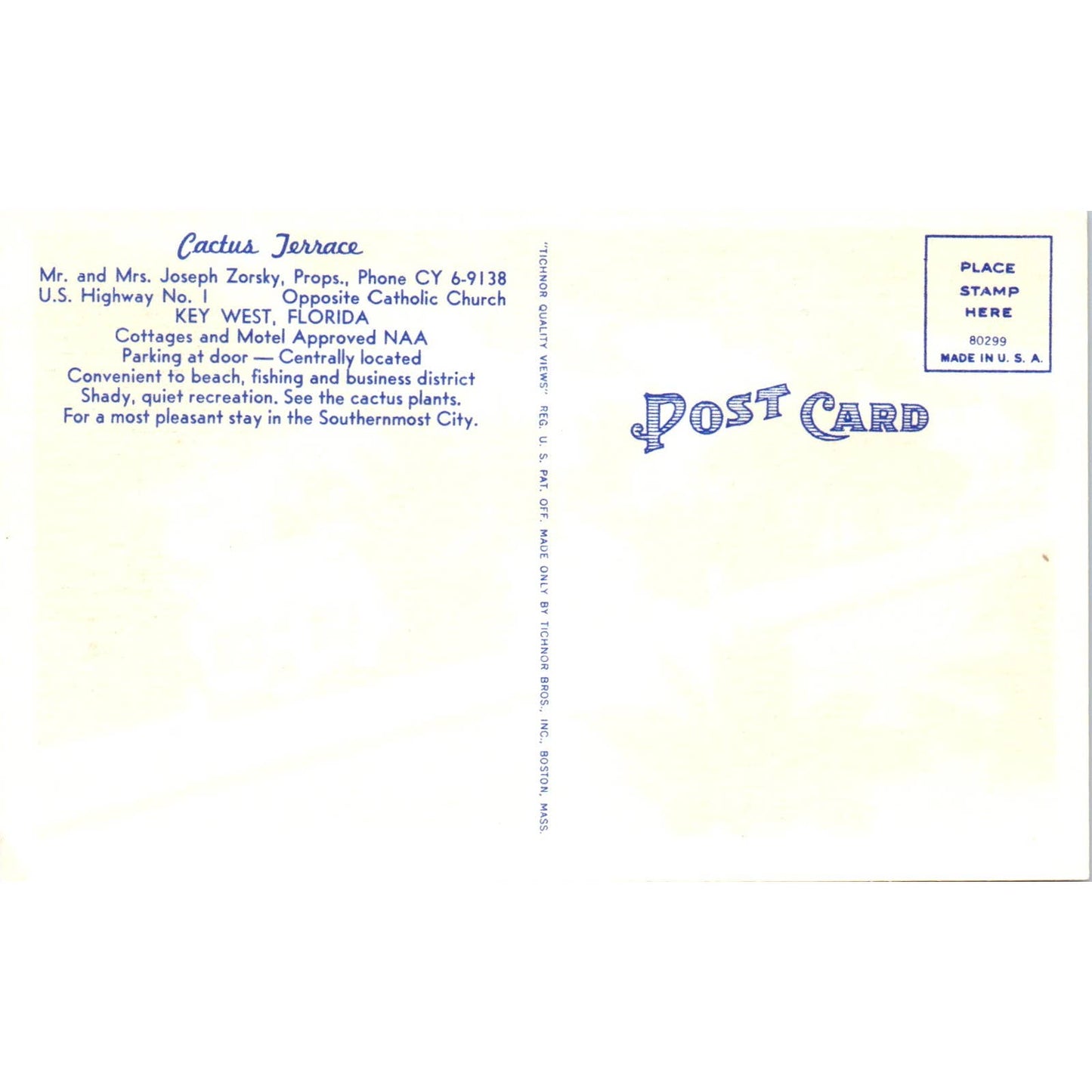 Cactus Terrace Joseph Zorsky Key West Florida - Original Postcard TJ7-RP2