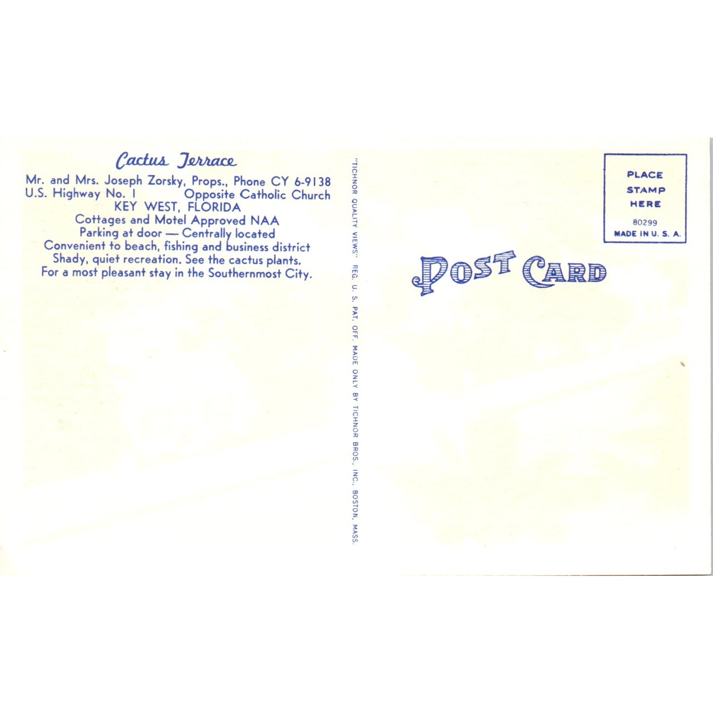 Cactus Terrace Joseph Zorsky Key West Florida - Original Postcard P3-4