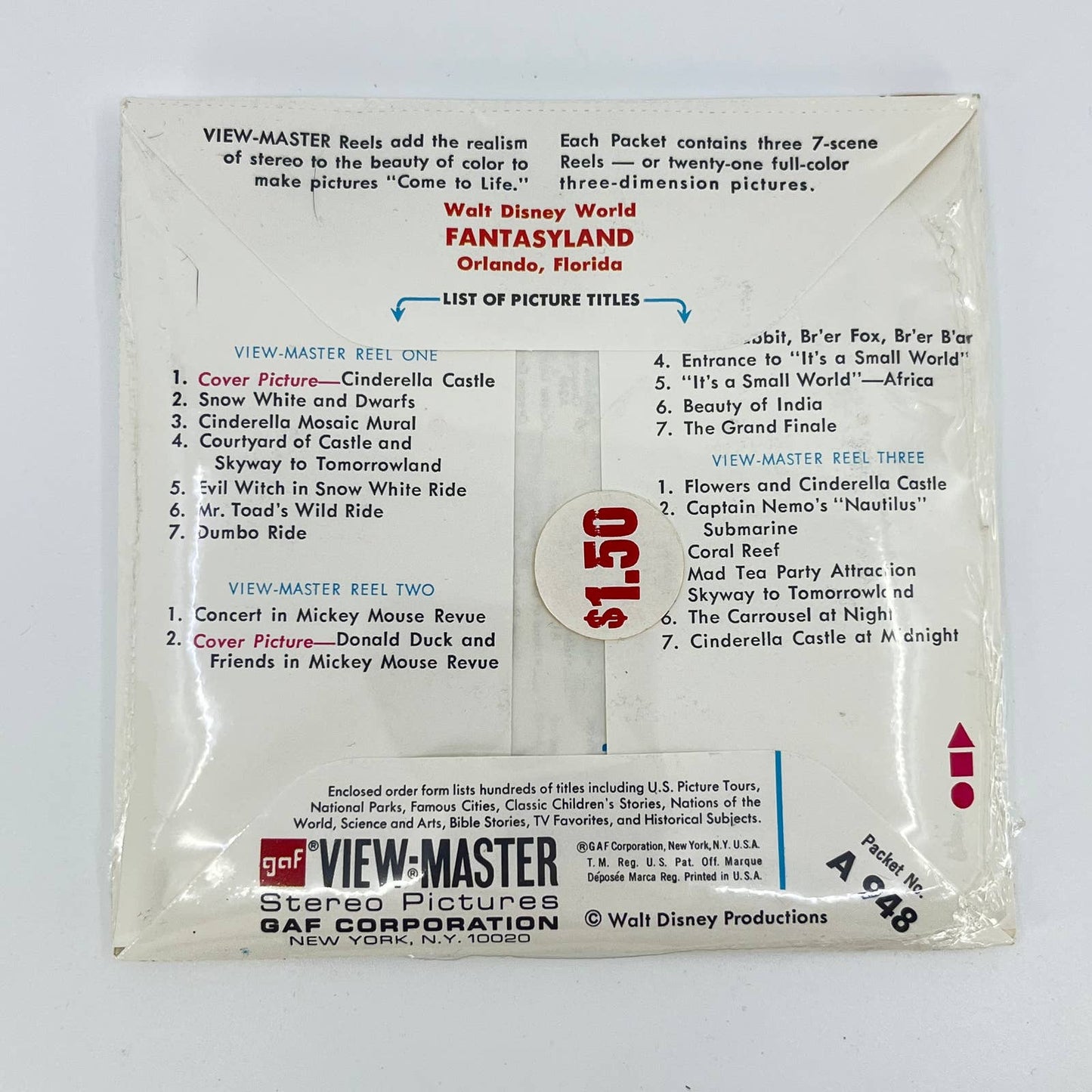 Gaf A948 WDW Walt Disney World Fantasyland view-master Reels Packet SEALED SD2