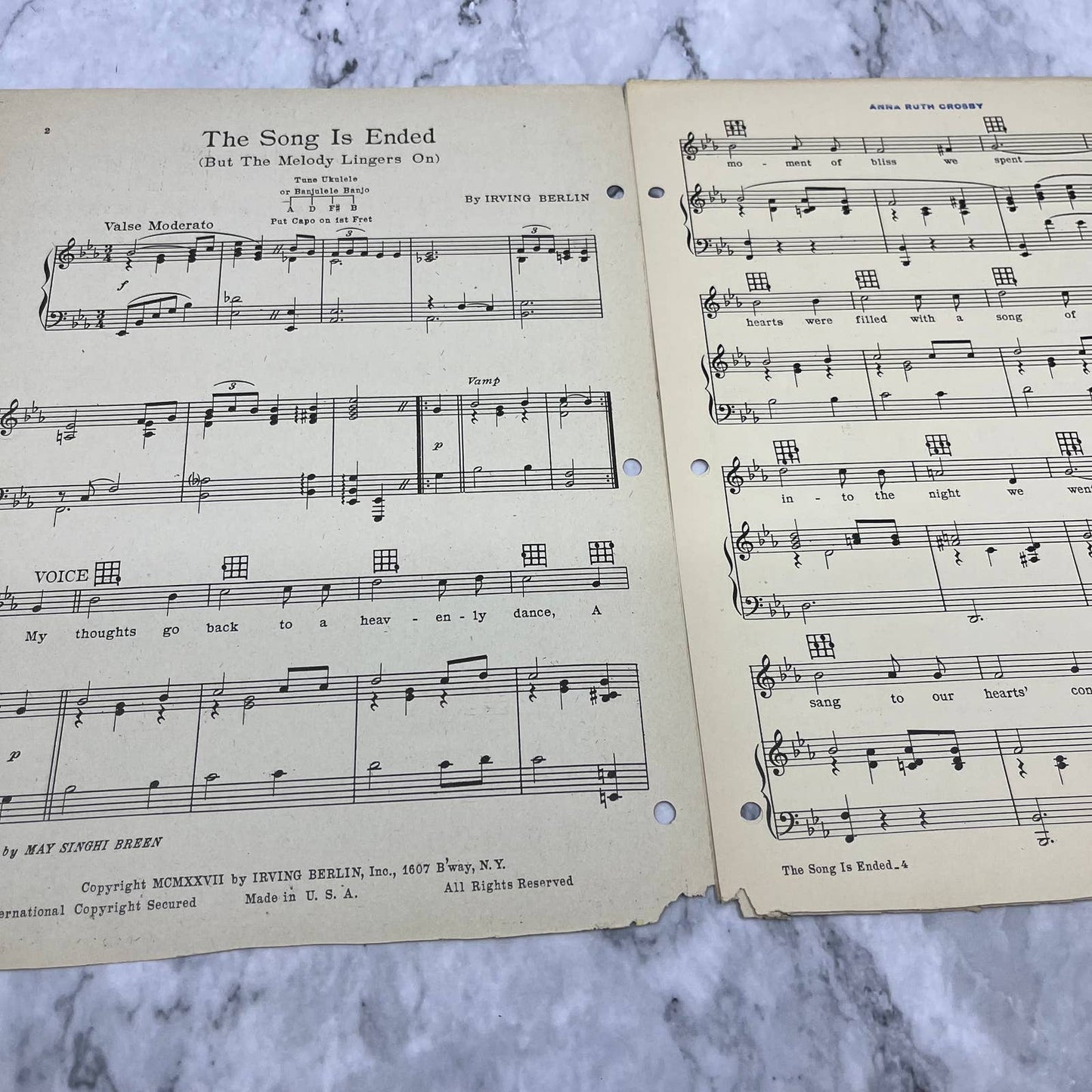 Irving Berlin 1927 The Song is Ended But The Melody Lingers On Sheet Music TJ4