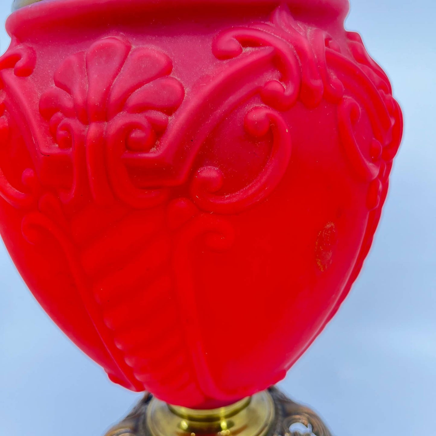 Antique Red Satin Glass and Brass Gone With the Wind Lamp Base LB2
