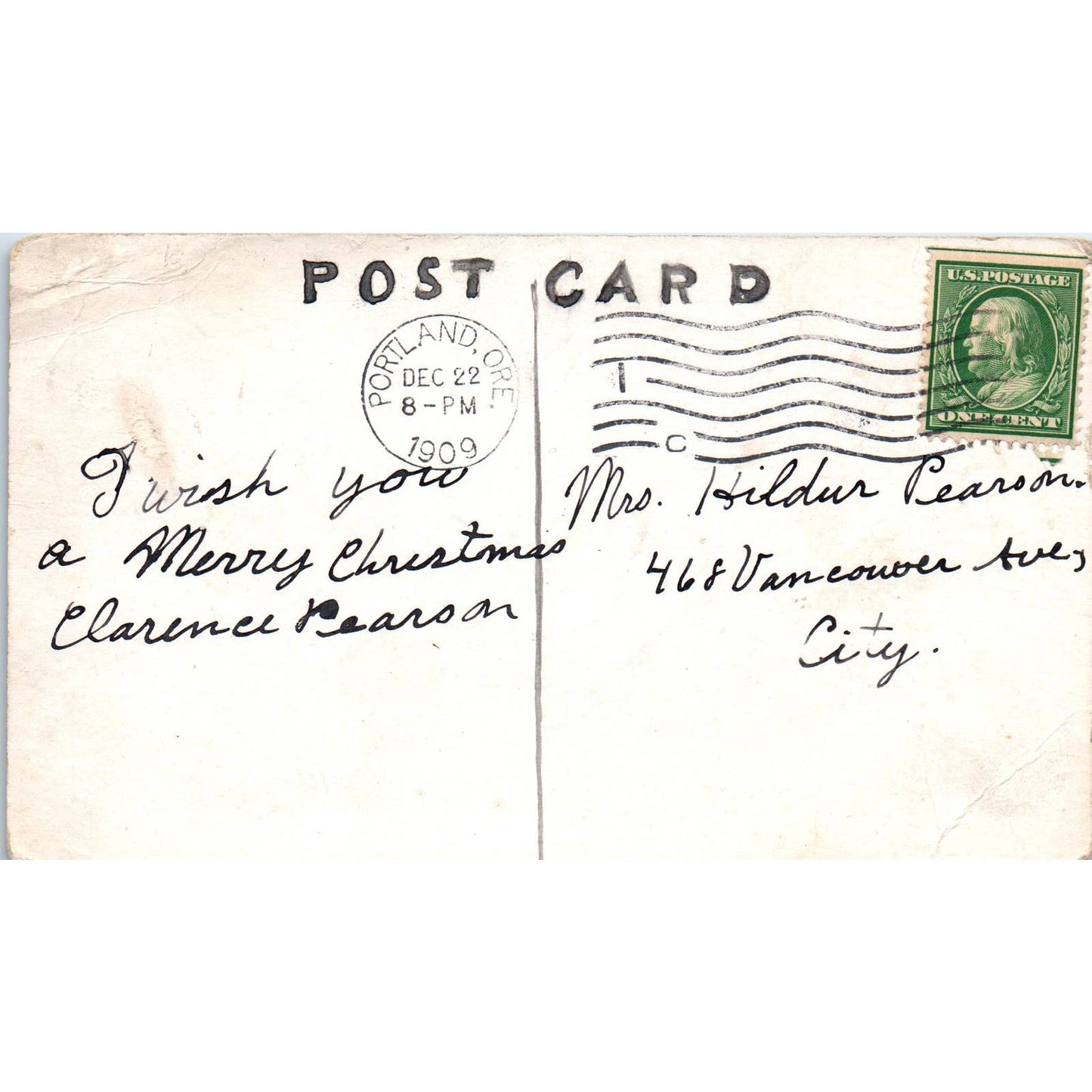 1909 Handmade Christmas Greeting Portland OR - Original Postcard TJ7-RP3