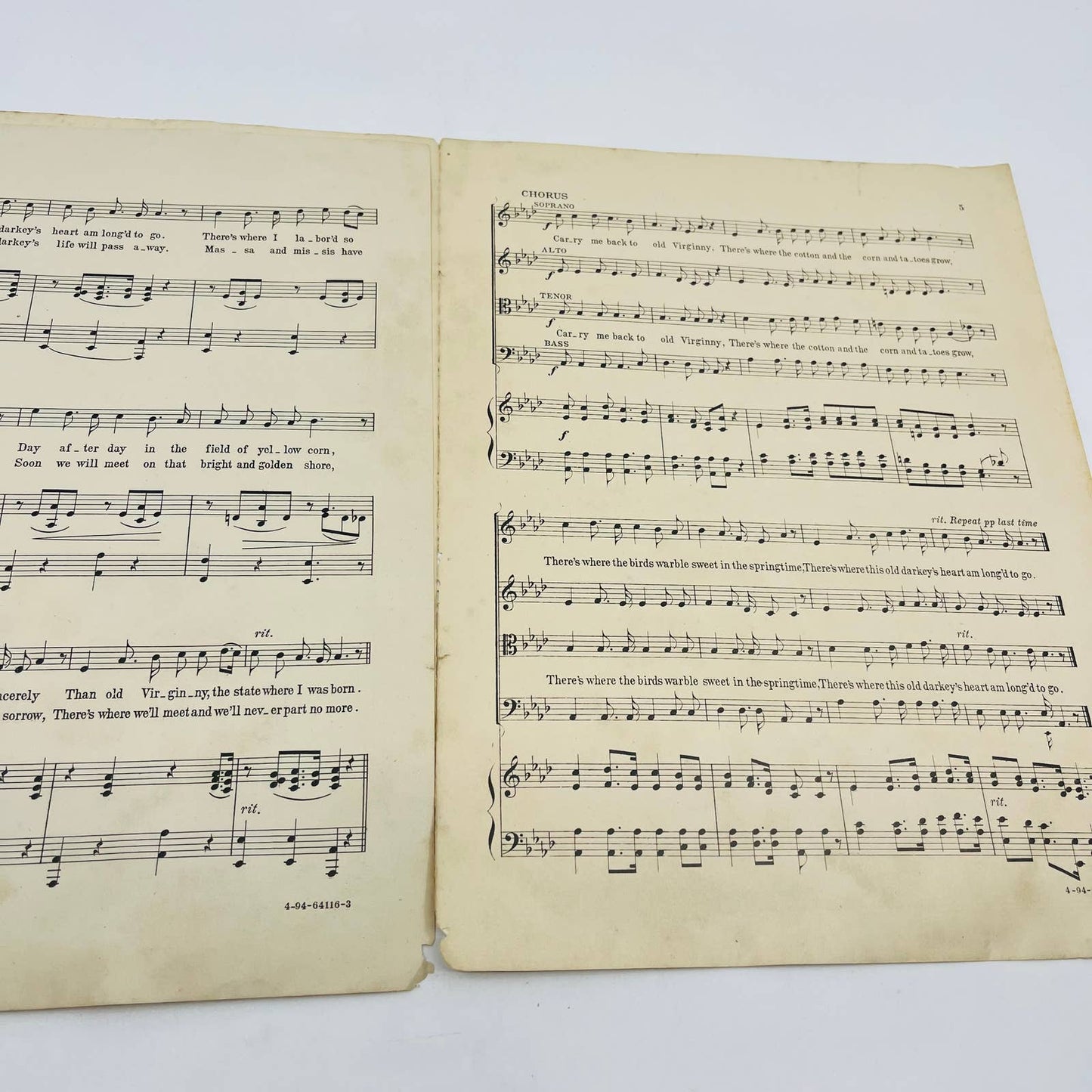 1906 Carry Me Back to Old Virginny Alma Gluck James A Bland Sheet Music TD6