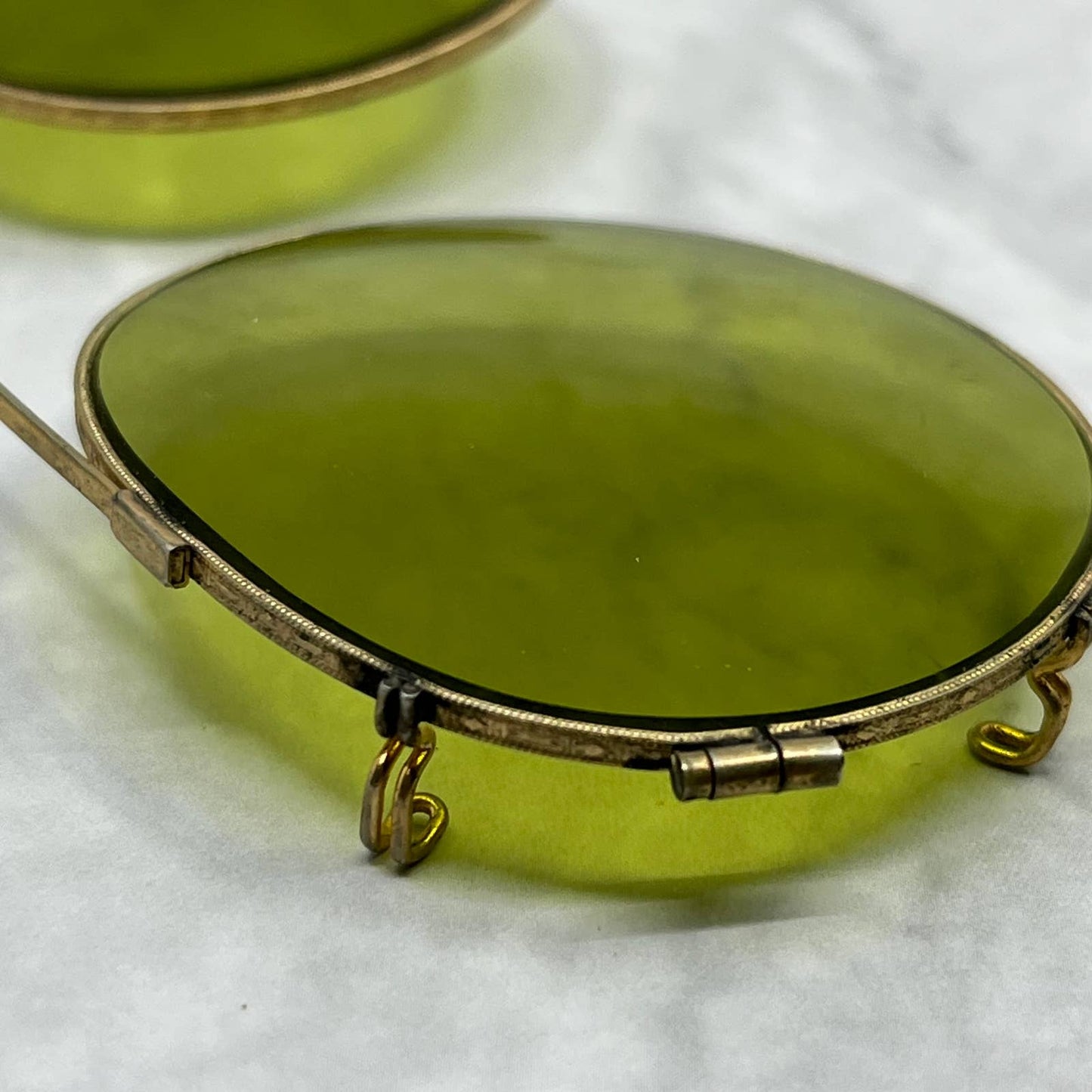 Vintage Art Deco Gold Aviator Frame Clip On Green Tint Sunglasses TD1