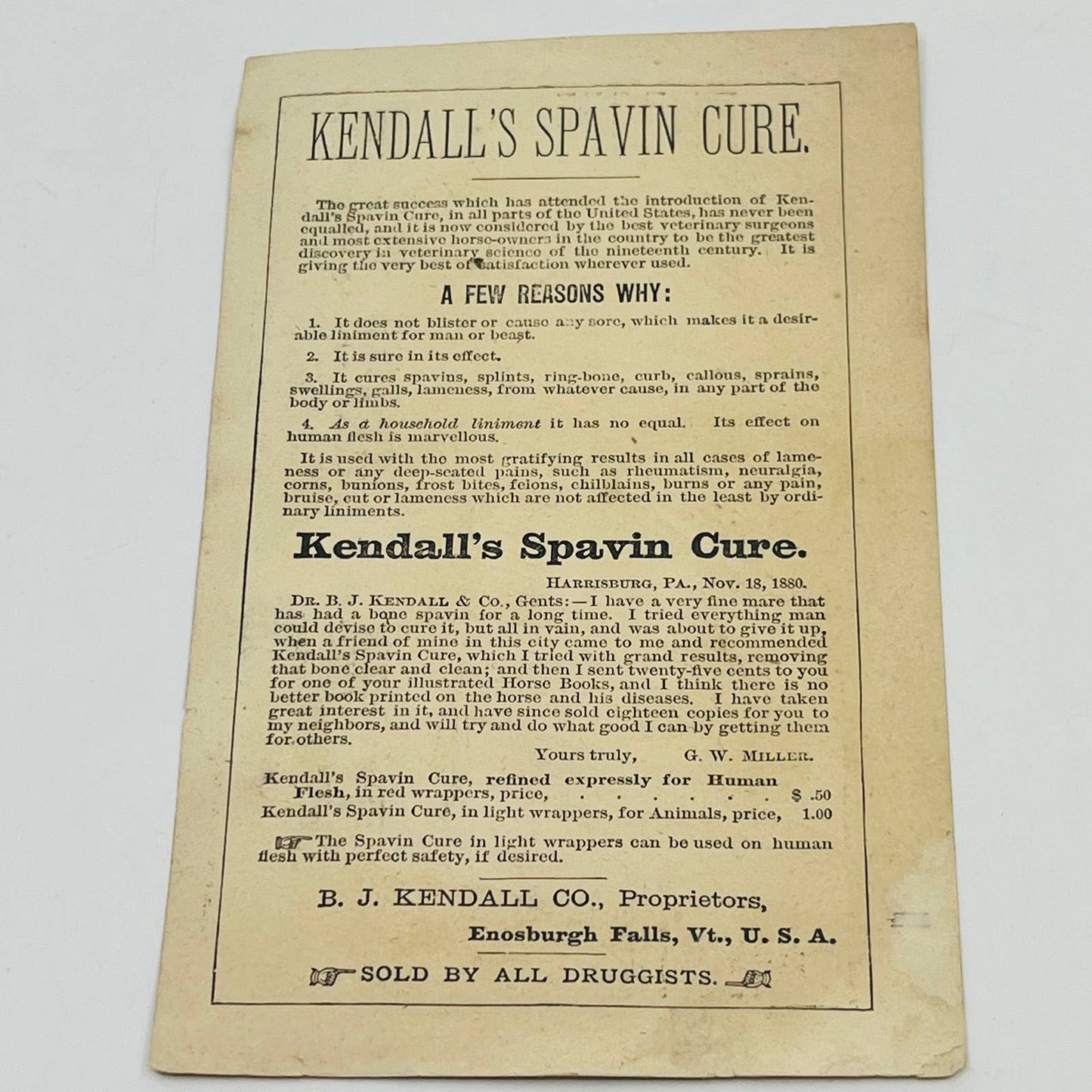 Enosburgh Falls VT Kendall's Spavin Cure Horse Race Americana Quack Medicine SB8