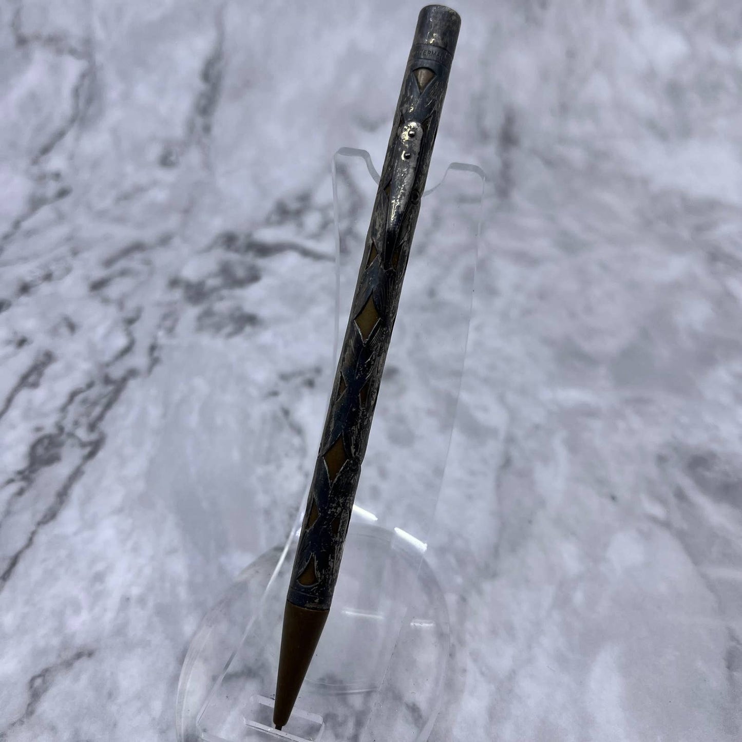Antique Waterman's Mechanical Pencil Sterling Silver Filagree Over Brass SA2
