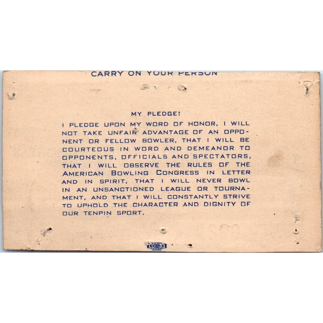 1945 American Bowling Congress Milwaukee Membership Card Eagles 800 SE5-28