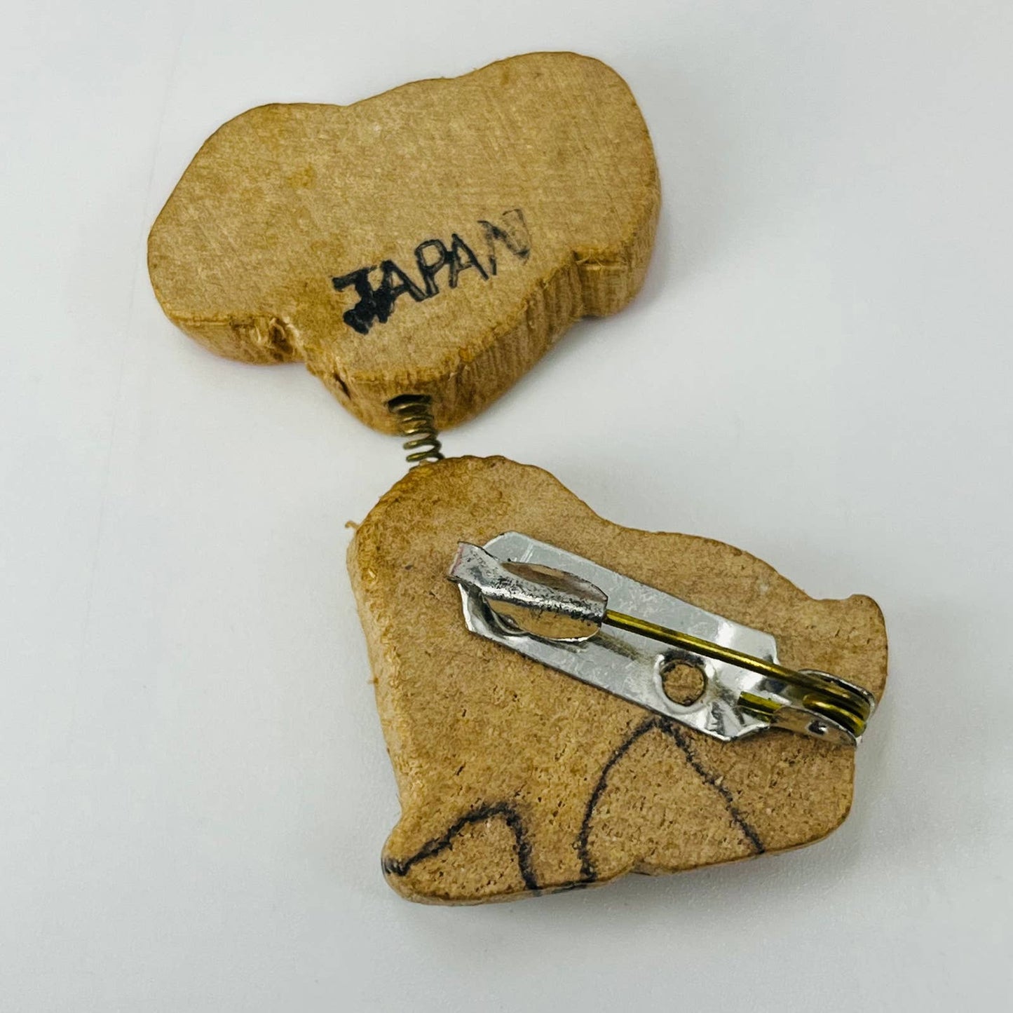 1950s Wooden Dog Pinback Pin Button Hand Painted in Japan 2” SA5